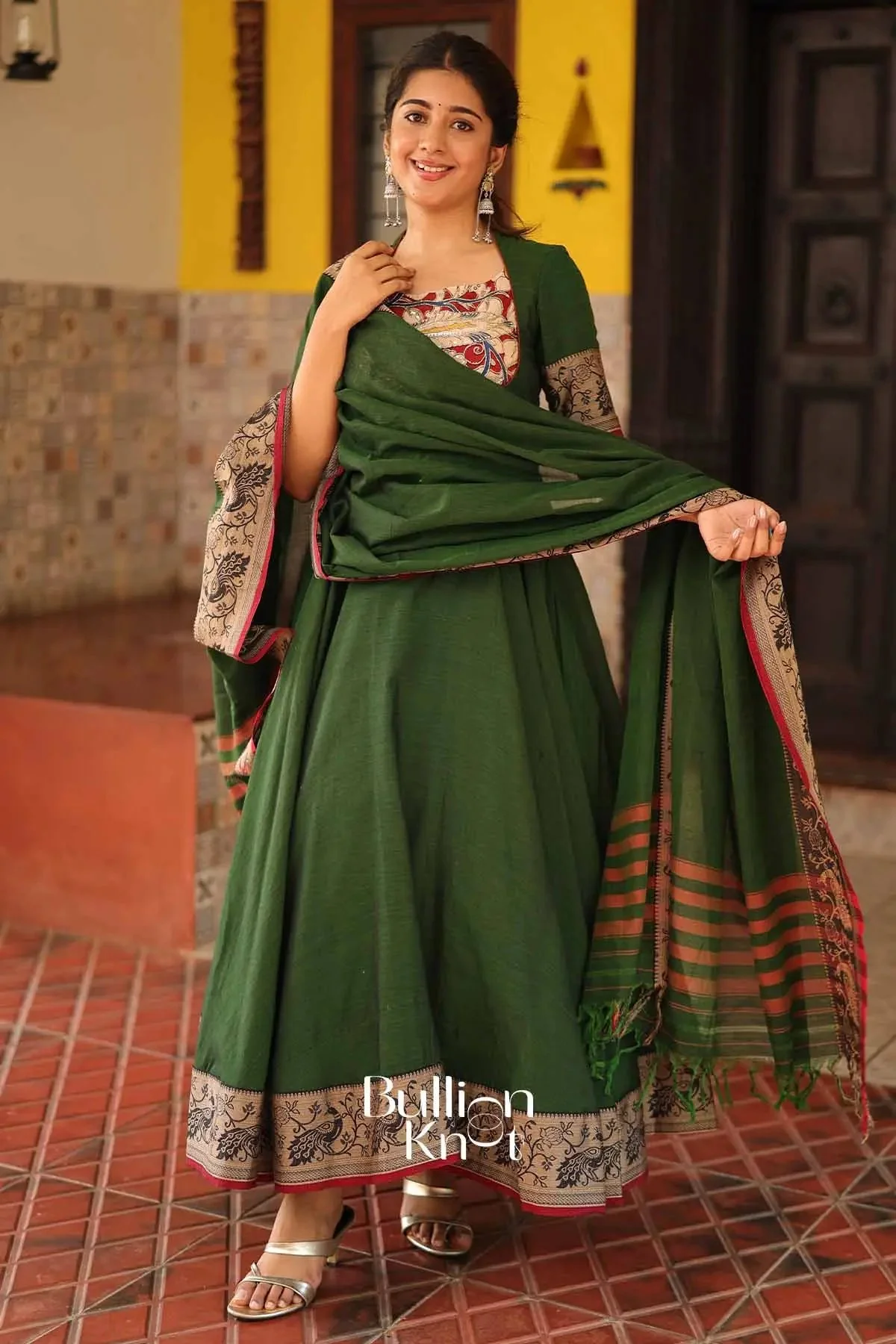 Mandakini Green Handloom Anarkali Kurta Set Outfit - Image 5