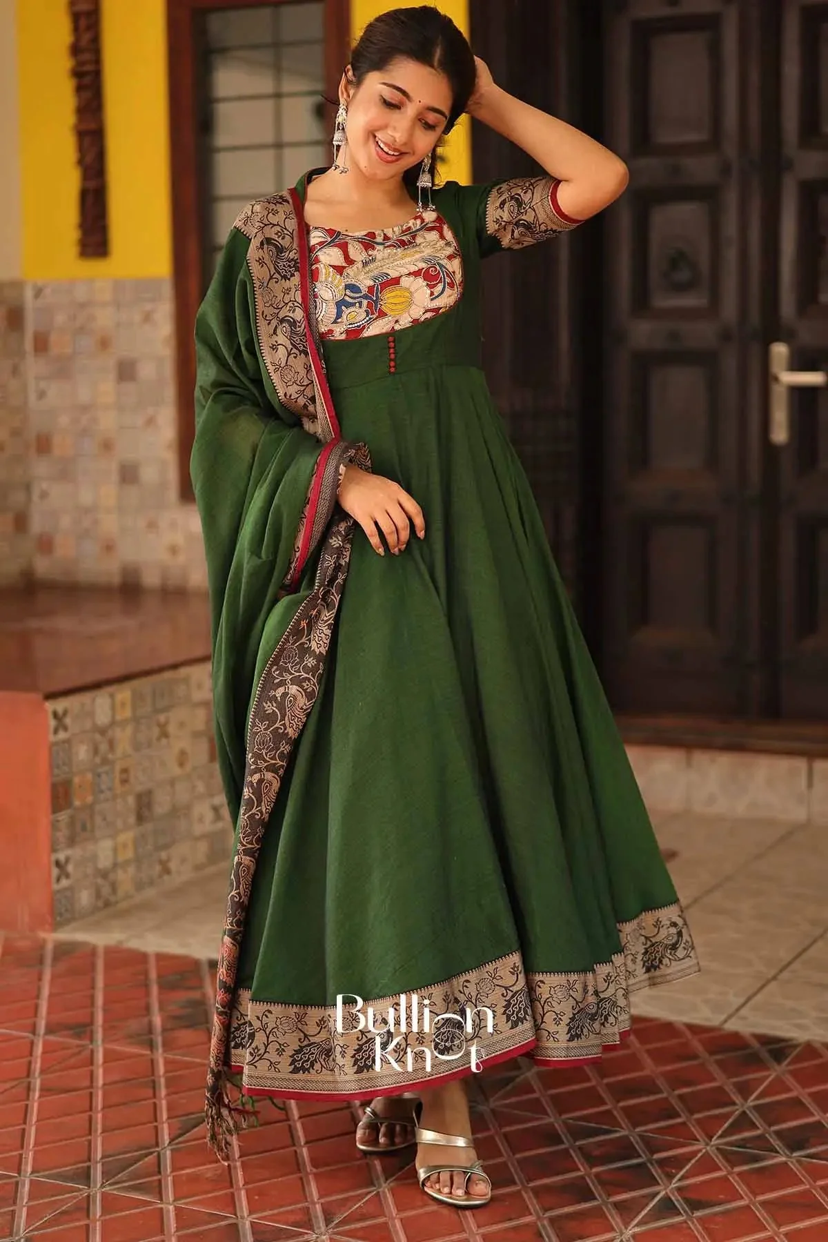 Mandakini Green Handloom Anarkali Kurta Set Outfit - Image 6