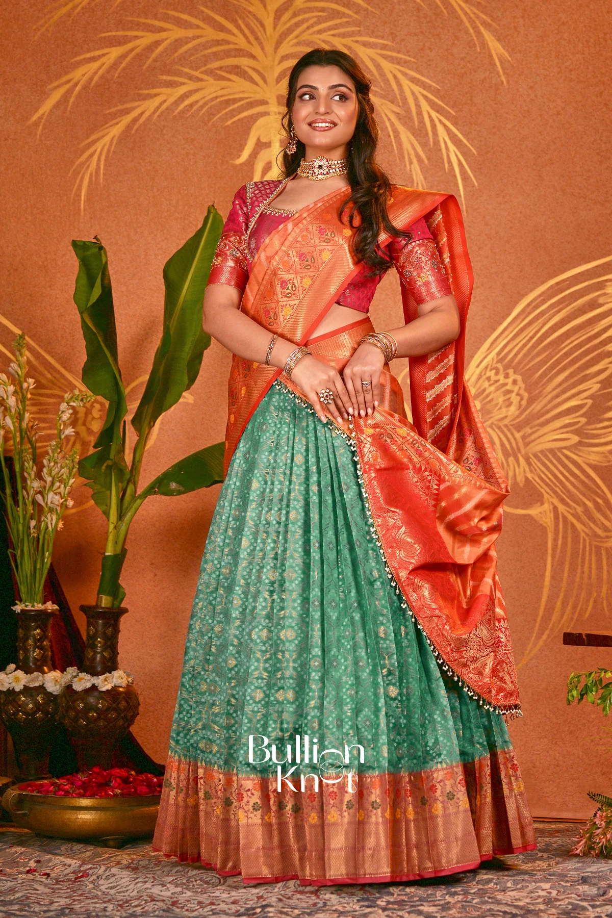 Mandira Orange Patola Silk Lehenga Set - Ethnic Charm - Image 3