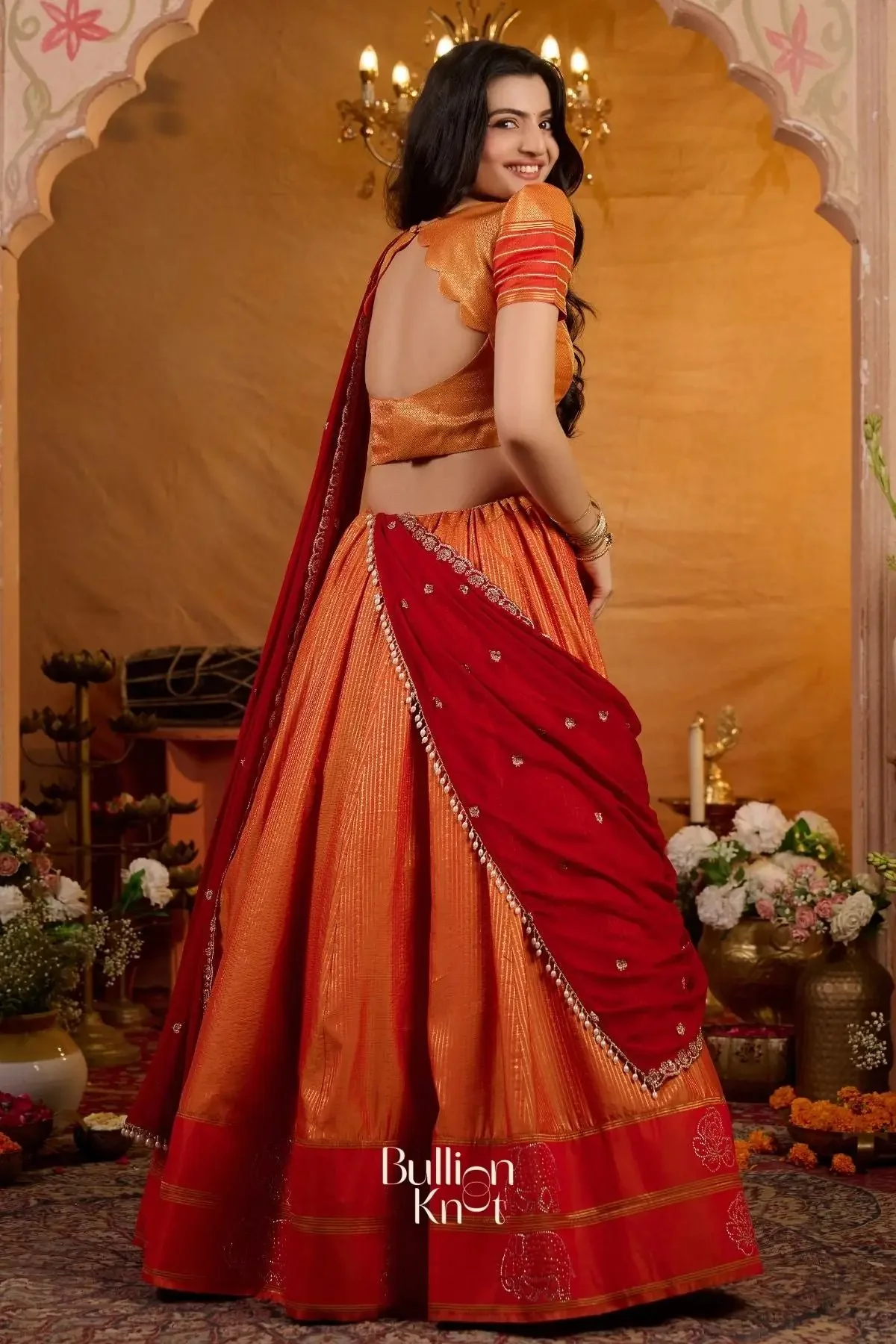 Manohari Soft Silk Lehenga Set In Orange for Elegant Occasions - Image 6