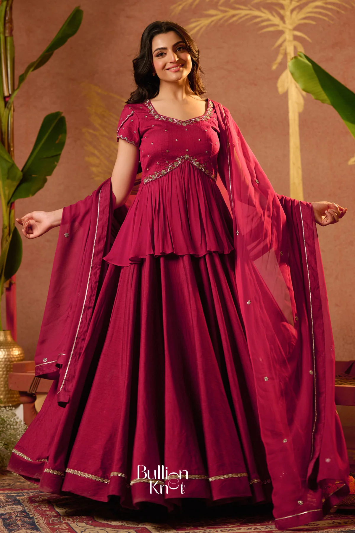 Mansaa Wine Chanderi Indo Western - Image 4