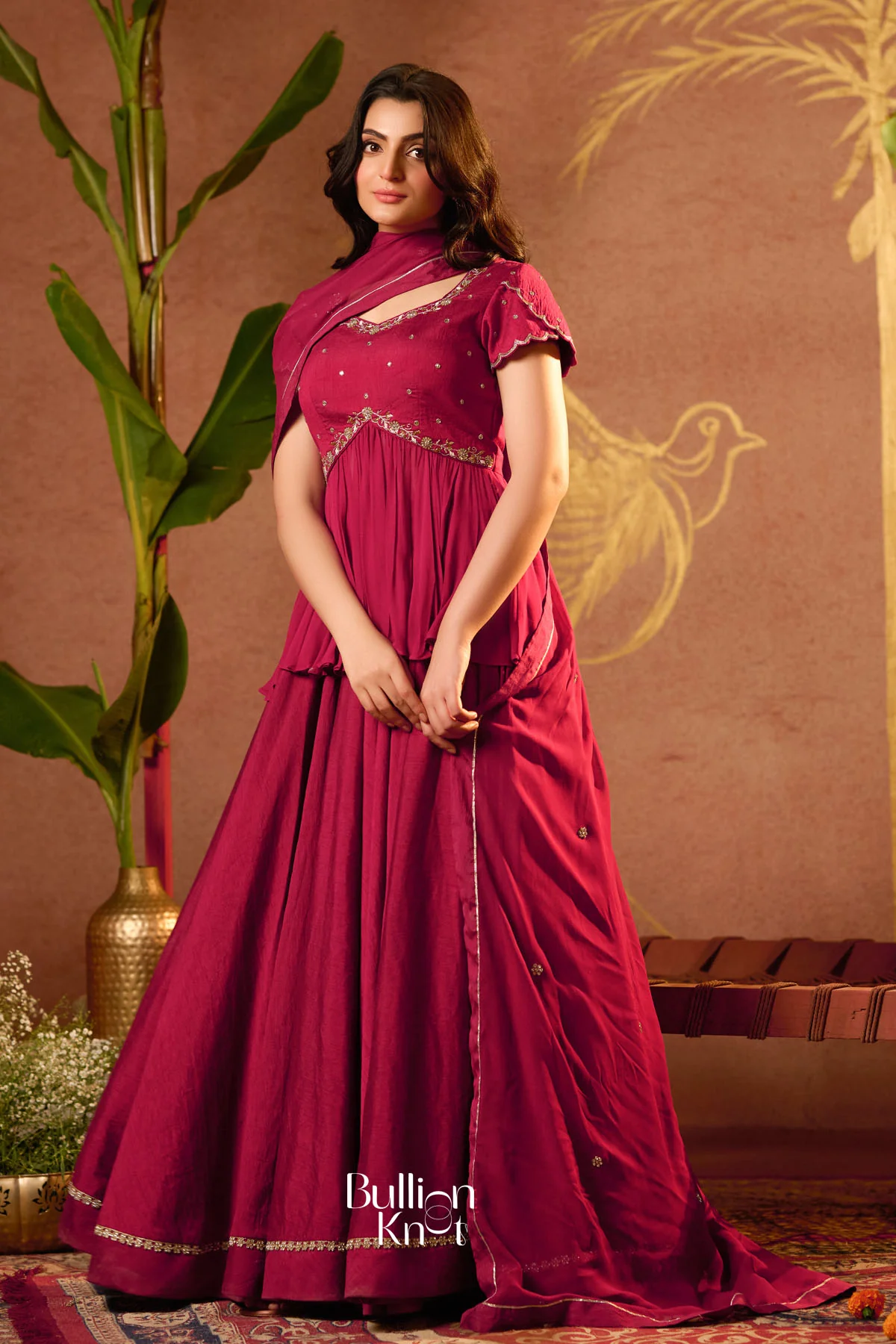 Mansaa Wine Chanderi Indo Western - Image 8