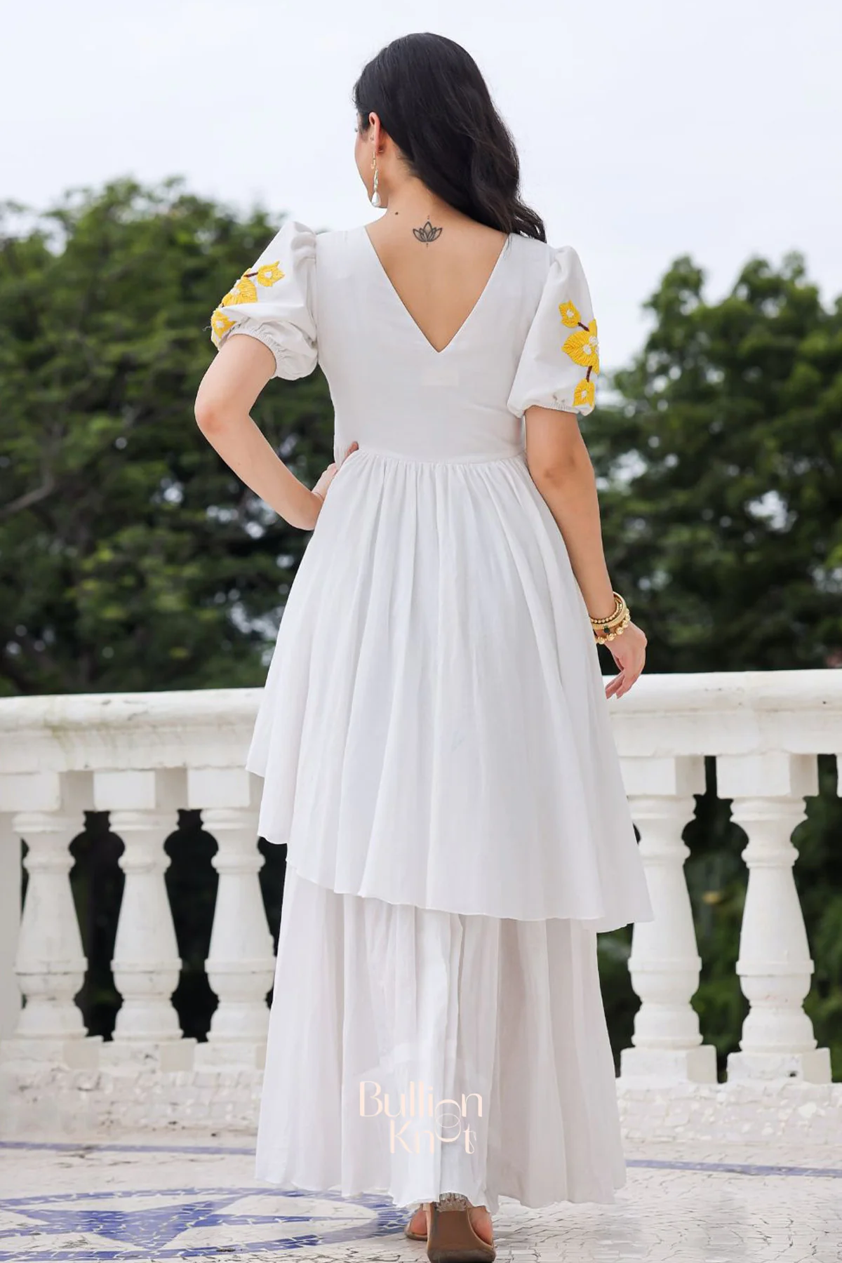 Marigold Mul Cotton White Layered Maxi Dress - Image 3