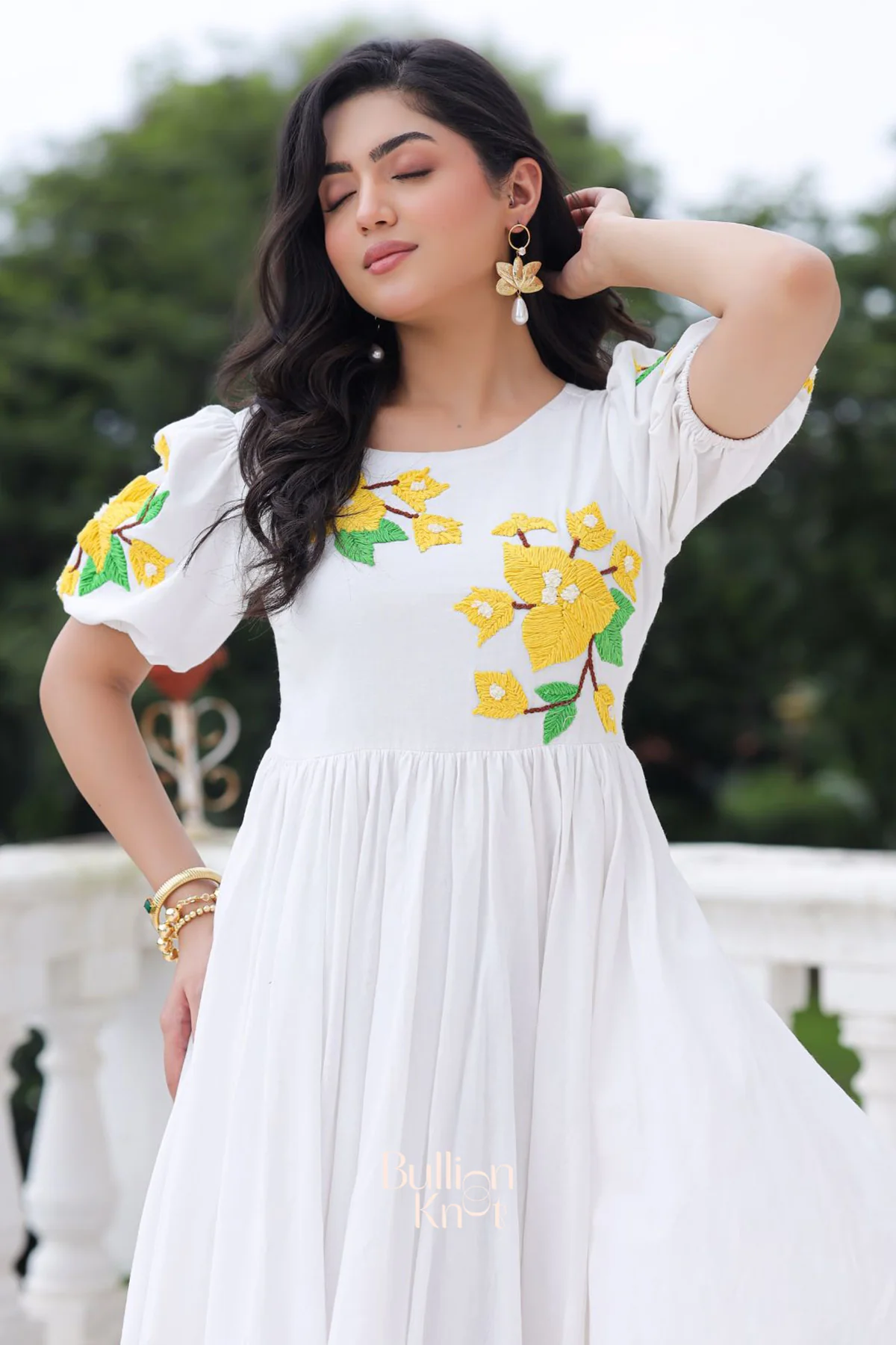 Marigold Mul Cotton White Layered Maxi Dress - Image 4