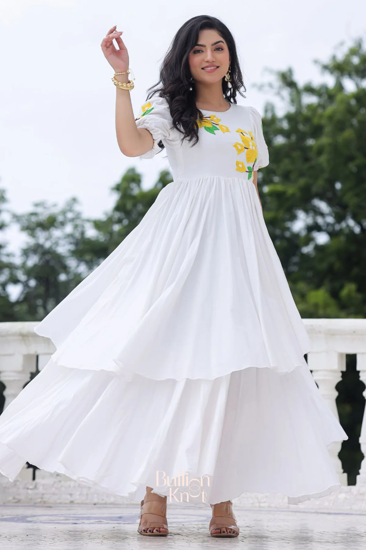 Marigold Mul Cotton White Layered Maxi Dress - Image 5