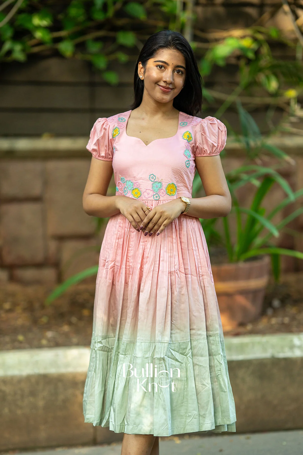 Martina Peach Chanderi Midi Dress - Elegant Ethnic Wear - Image 4