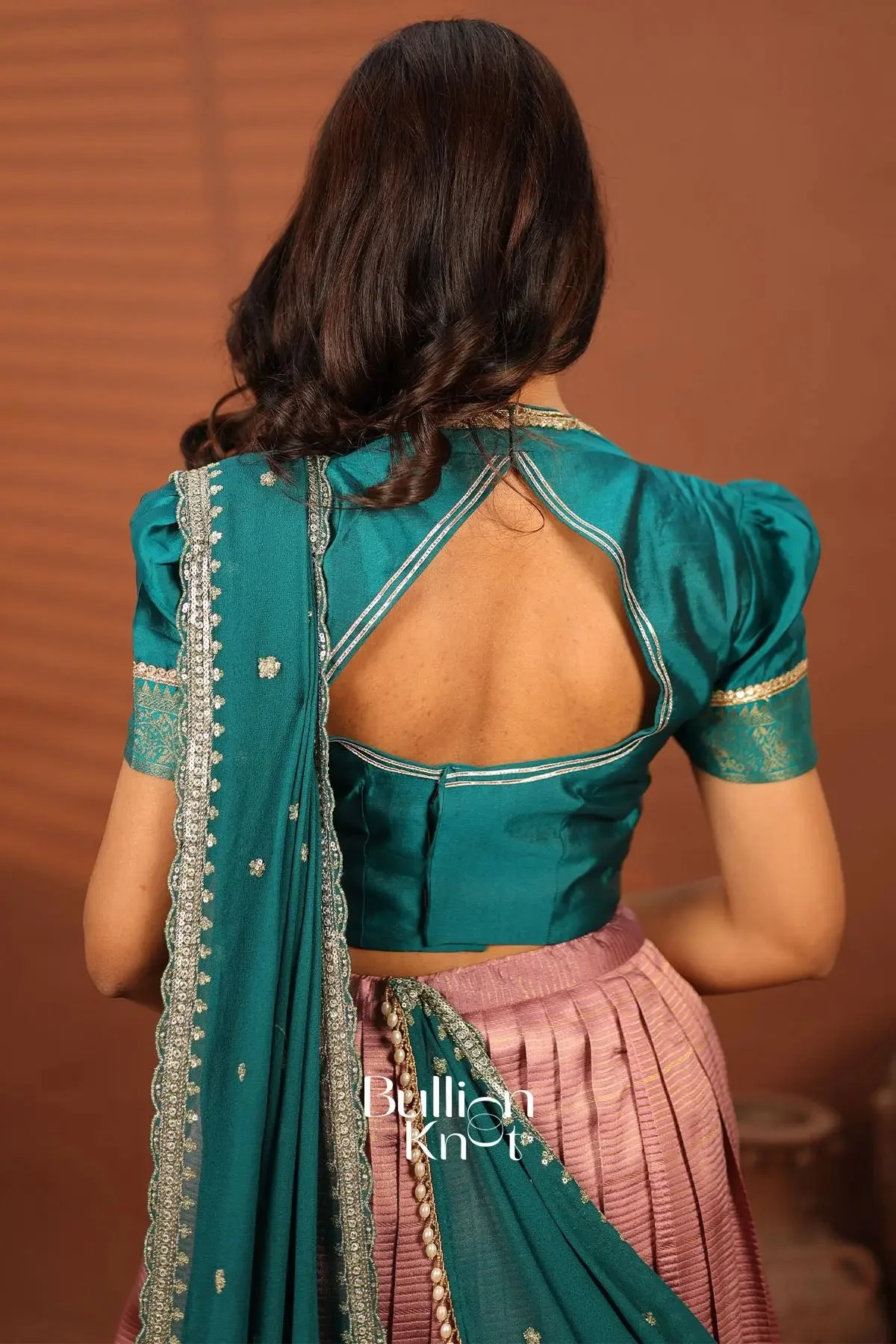 Mayurika Teal Blue and Baby Pink Silk Lehenga Set for Women - Image 6