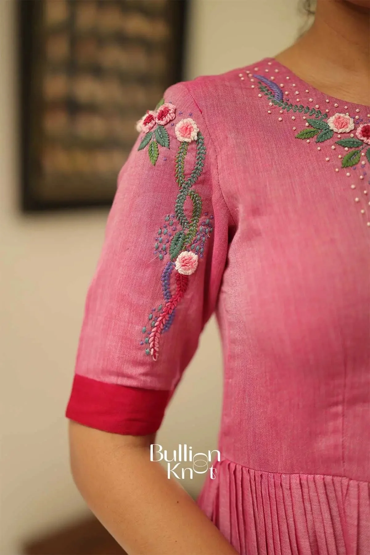 Eeshnika Handloom Pink Midi Dress for Summer - Image 4