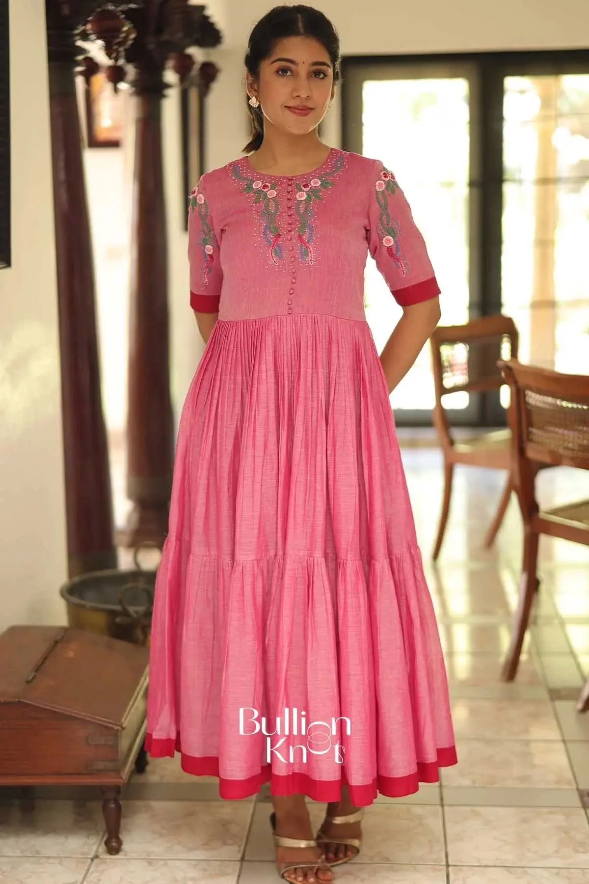 Eeshnika Handloom Pink Midi Dress for Summer - Image 6