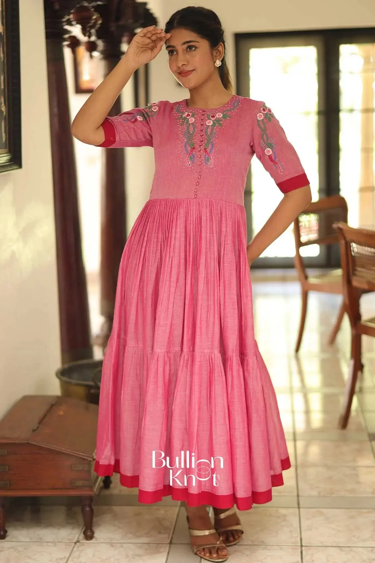 Eeshnika Handloom Pink Midi Dress for Summer - Image 7