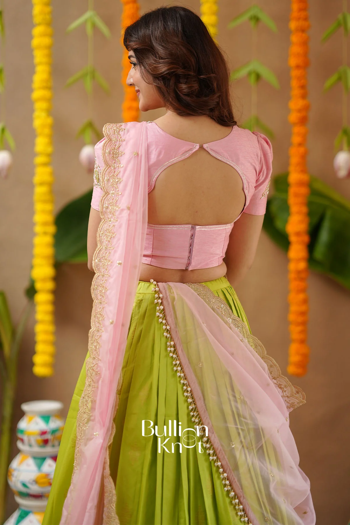 Navya Soft Silk Lehenga Set In Lime Green for Weddings - Image 4