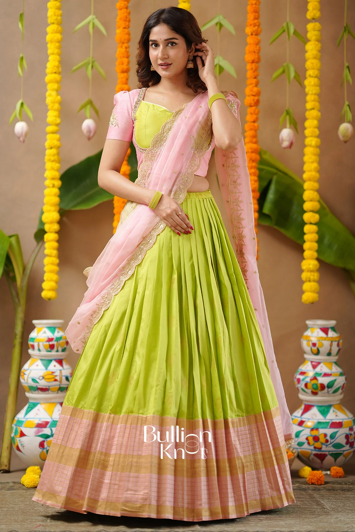 Navya Soft Silk Lehenga Set In Lime Green for Weddings - Image 5