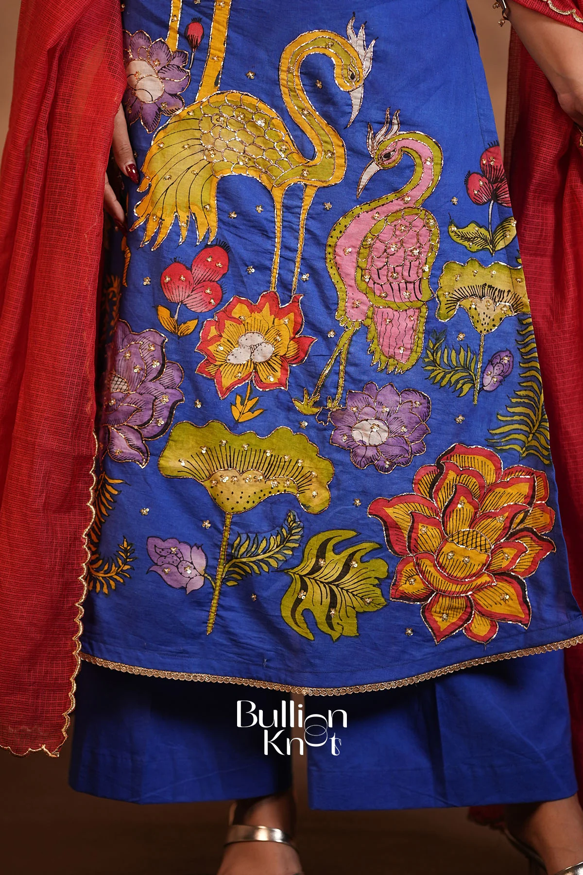 Neela Pan Kalamkari Royal Blue Suit Set - Elegant 3-Piece Set - Image 5