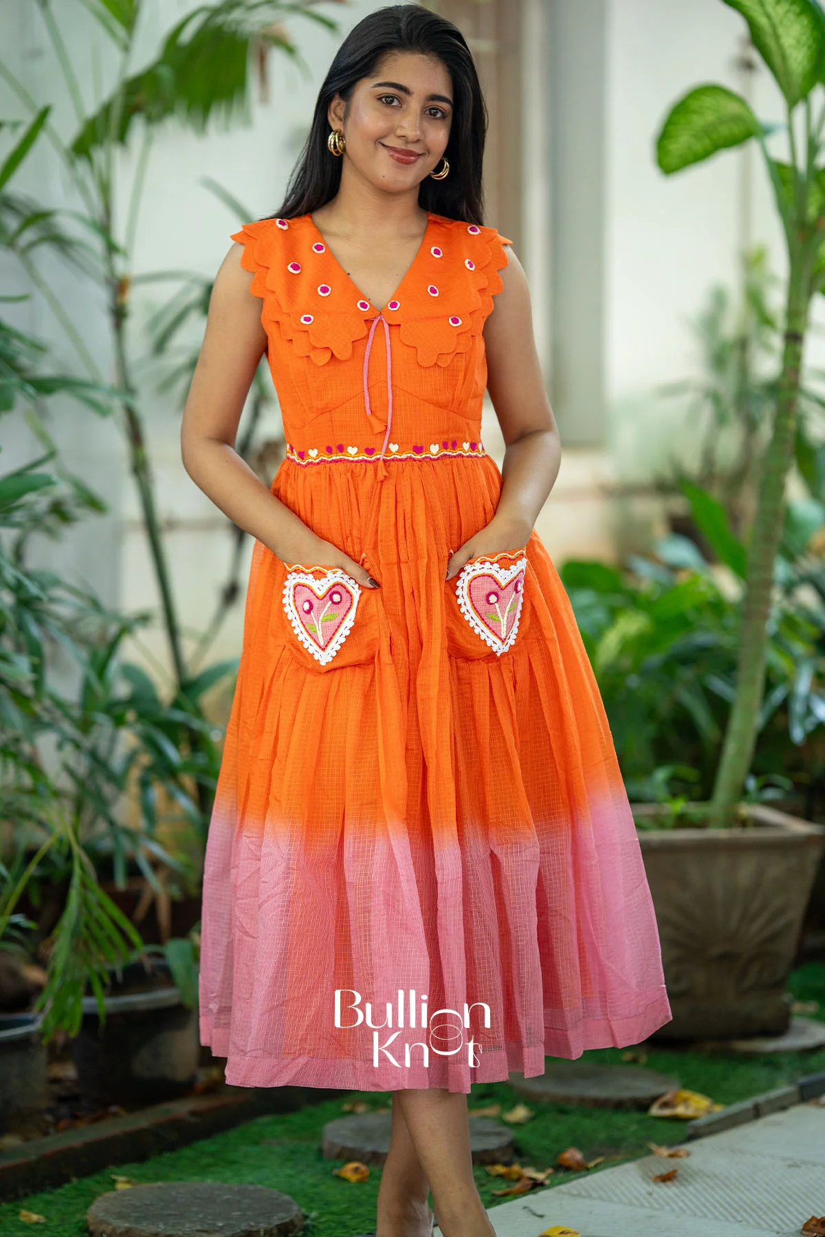 Ombre Pockets Orange Kota Midi Dress for Effortless Style - Image 6