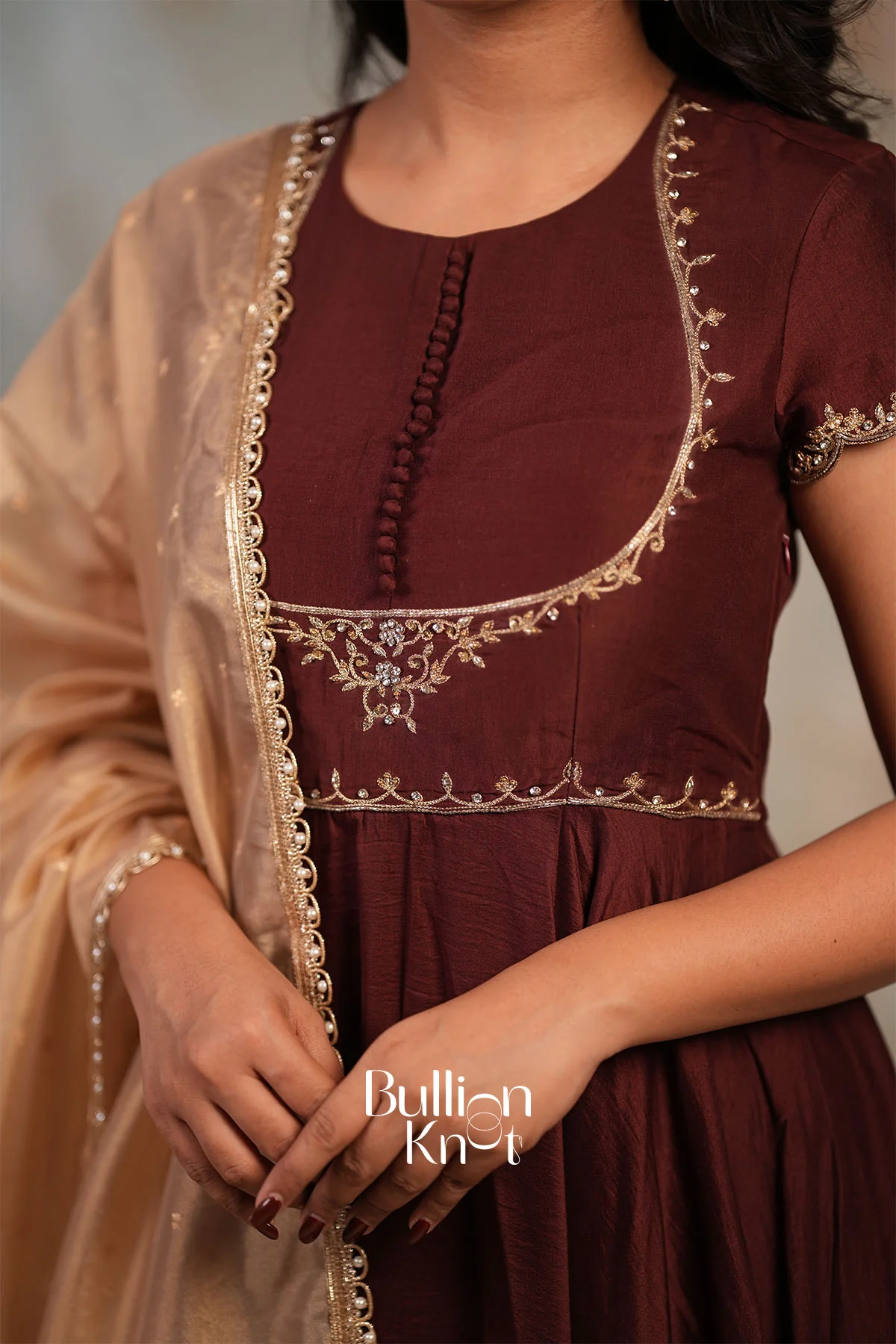 Padmika Chanderi Silk Anarkali Dress - Mocha Brown Elegance - Image 4