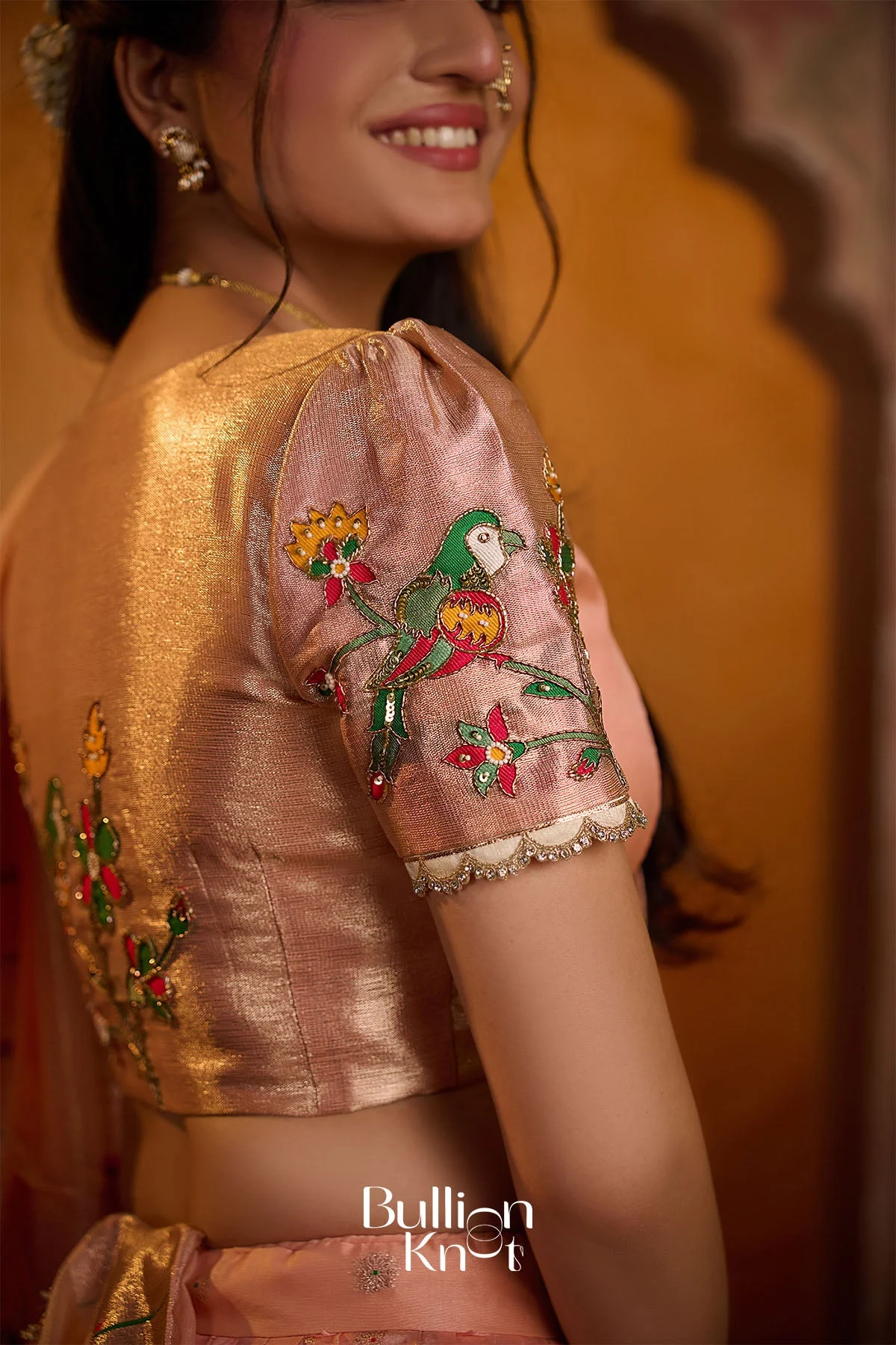 Paithani Pratha Silk Lehenga Set in Peach for Festive Occasions - Image 6
