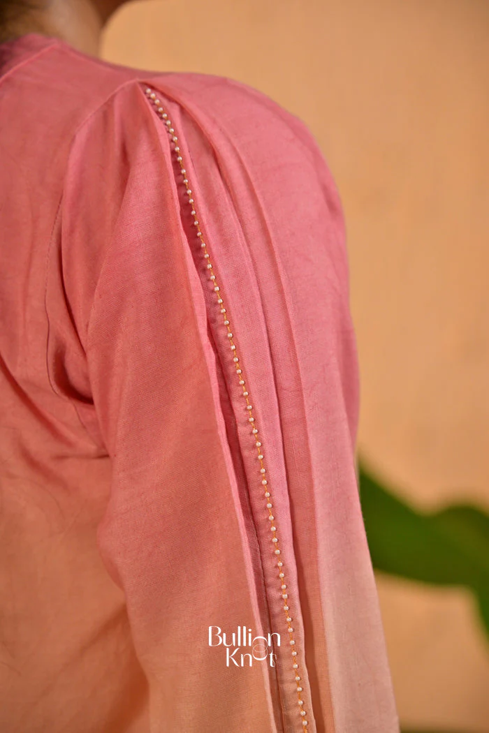Peach Pankh Linen Kurta Set (Dress) in Ombre - Image 3