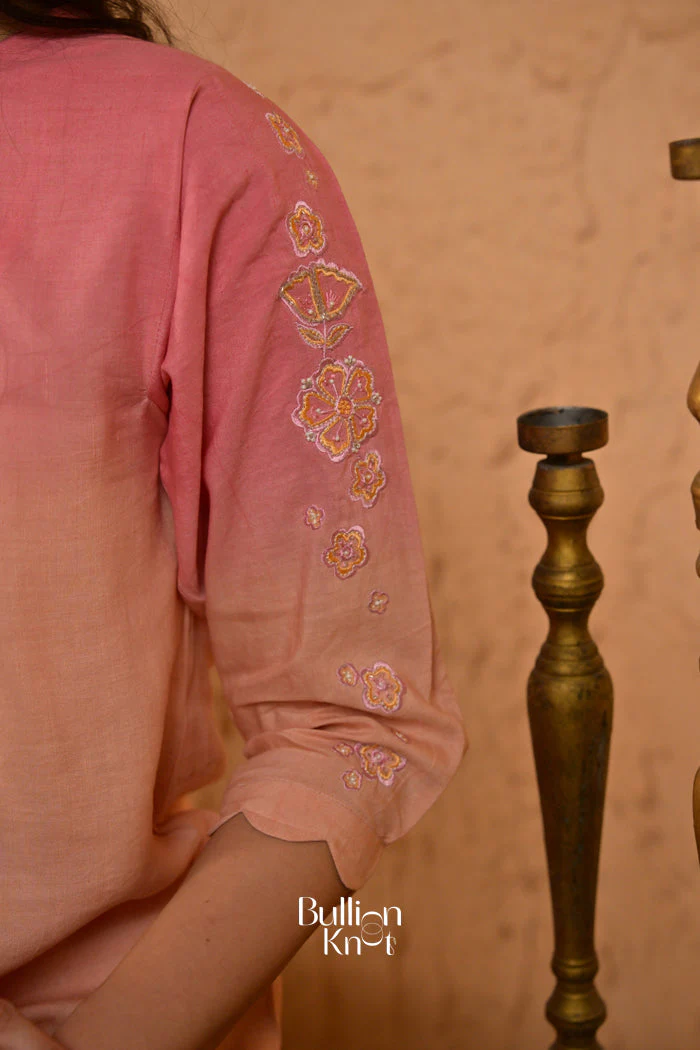 Peach Pankh Linen Kurta Set (Dress) in Ombre - Image 5