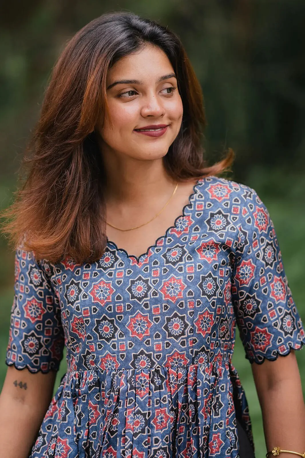 Piyo Ajarakh Kurta Set in Blue - Image 5