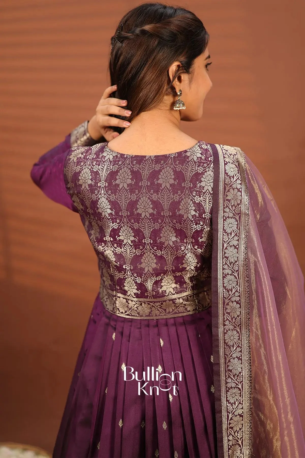 Pranali Wine Banarasi Silk Gown Dress Collection - Image 3