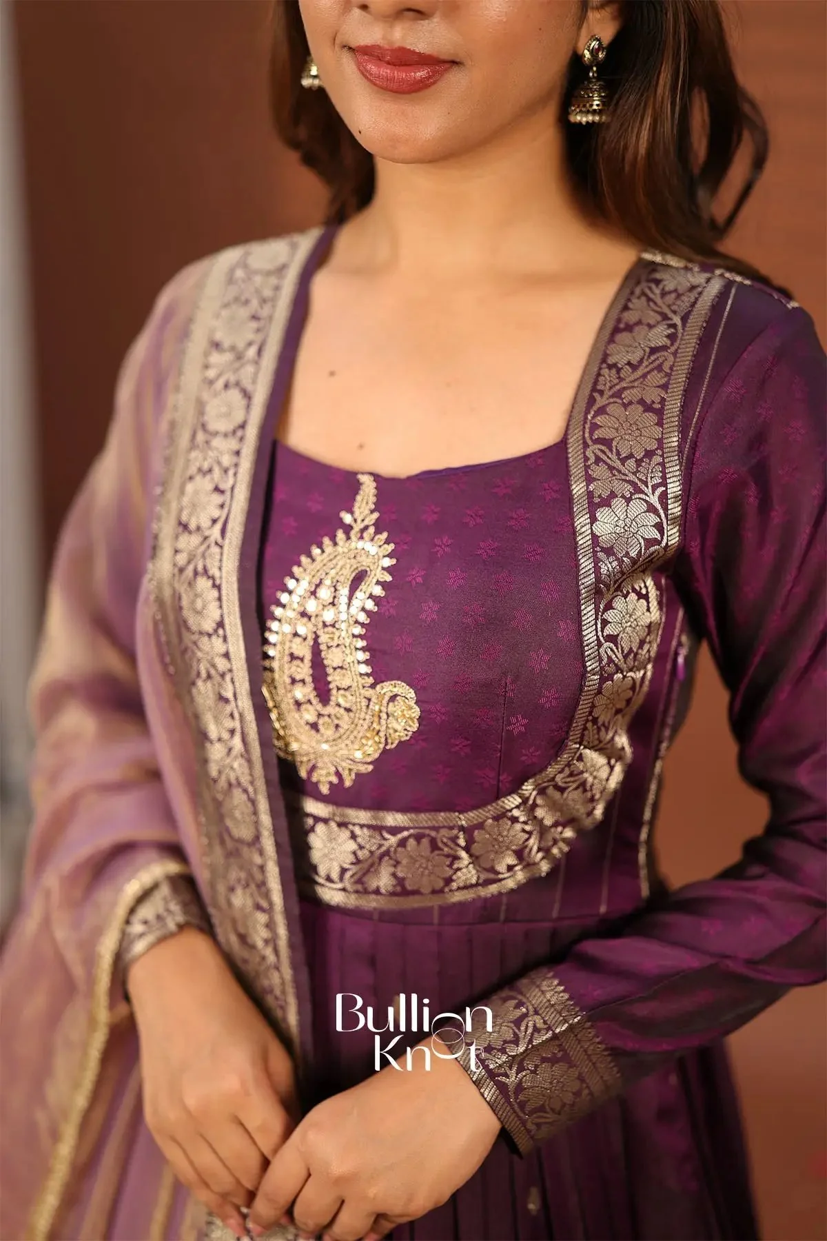 Pranali Wine Banarasi Silk Gown Dress Collection - Image 4