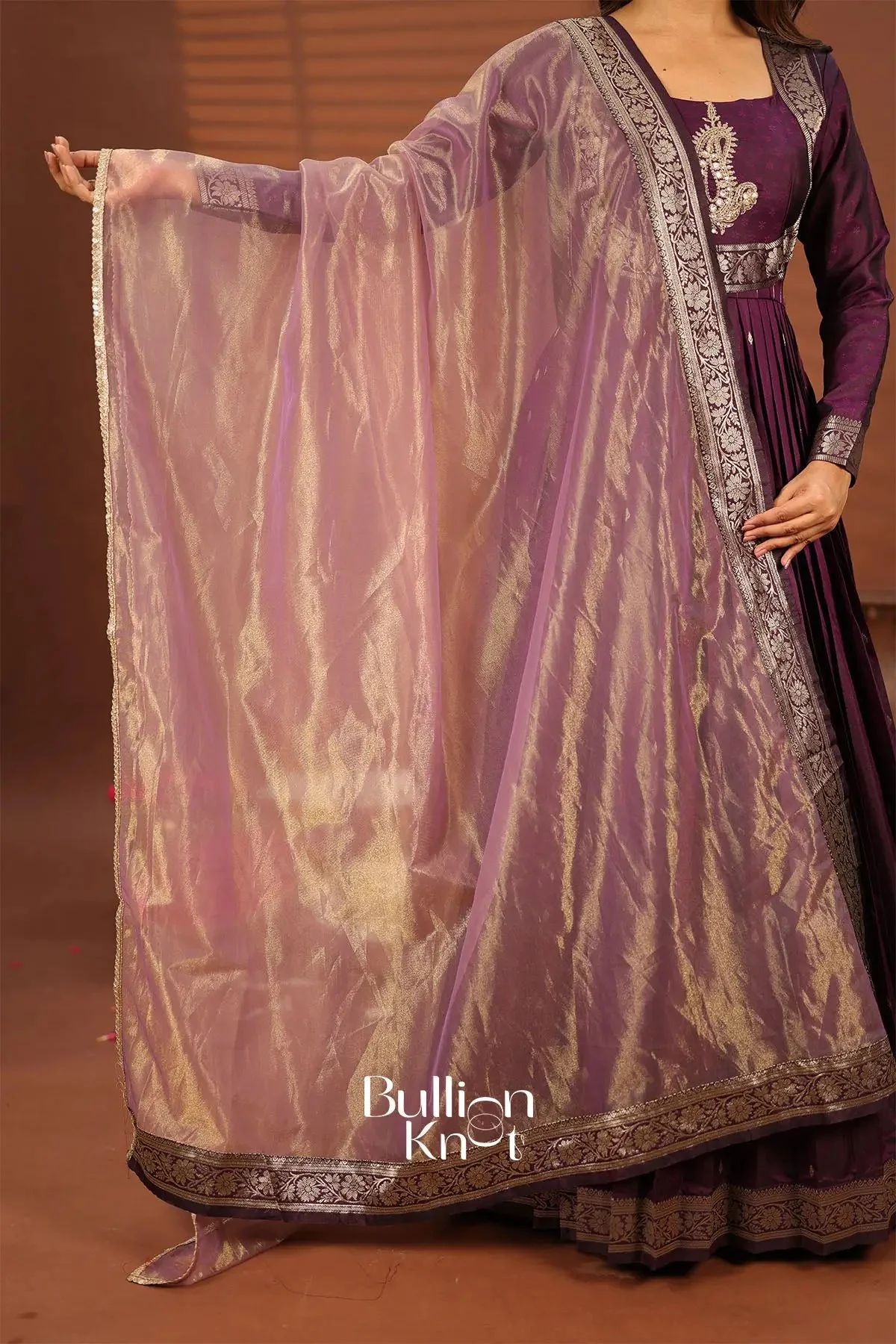 Pranali Wine Banarasi Silk Gown Dress Collection - Image 5