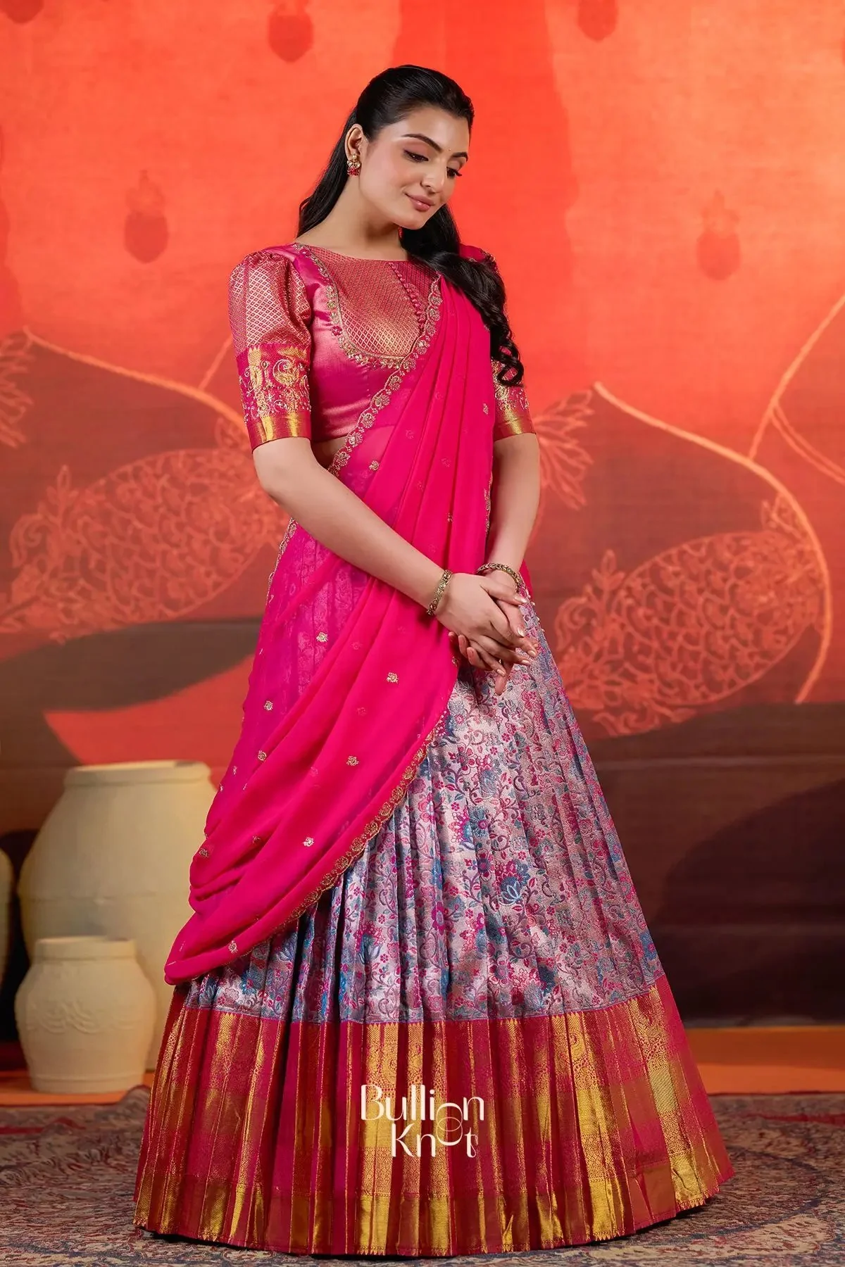 Pranjal Banarasi Half Saree in Pink - Image 4