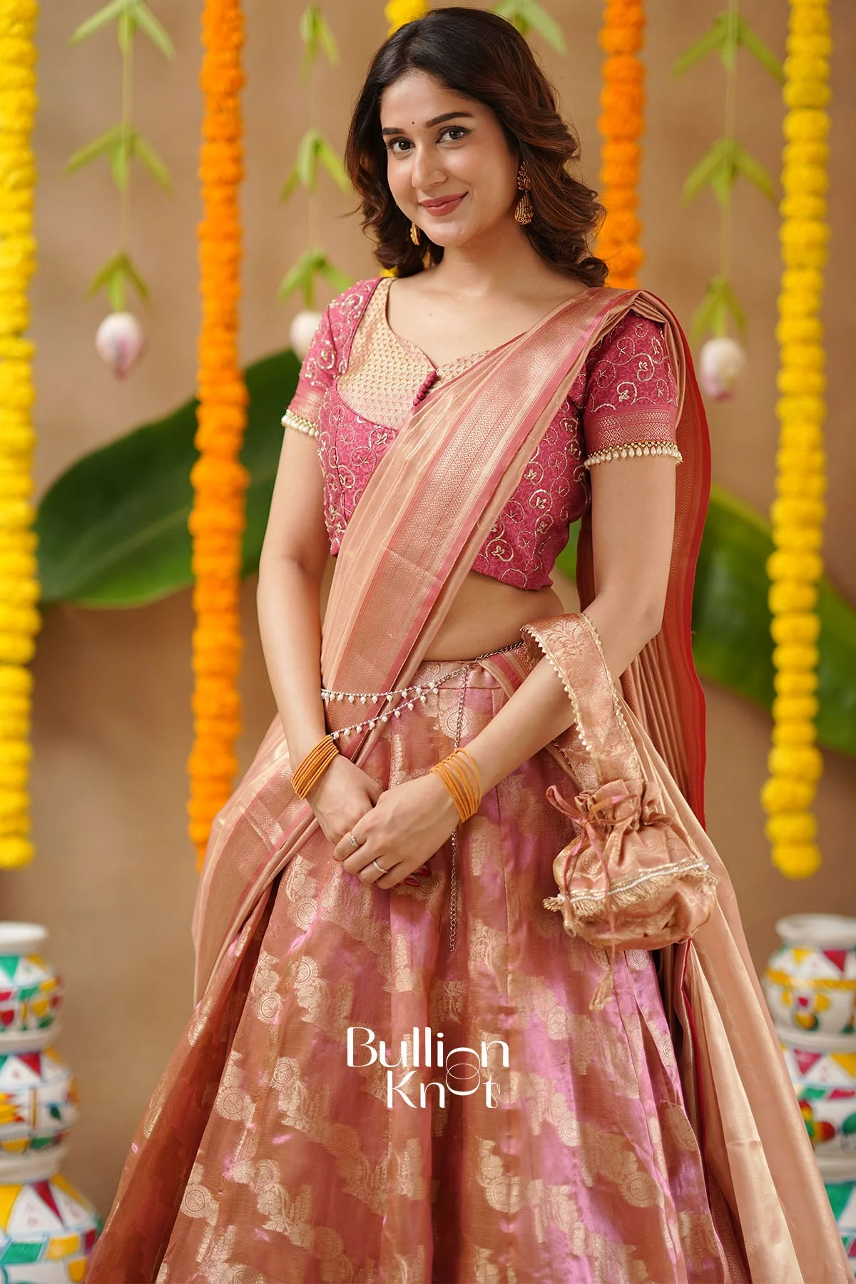 Pratiksha 2-In-1 Tissue Zari Lehenga Set With Purse - Image 8