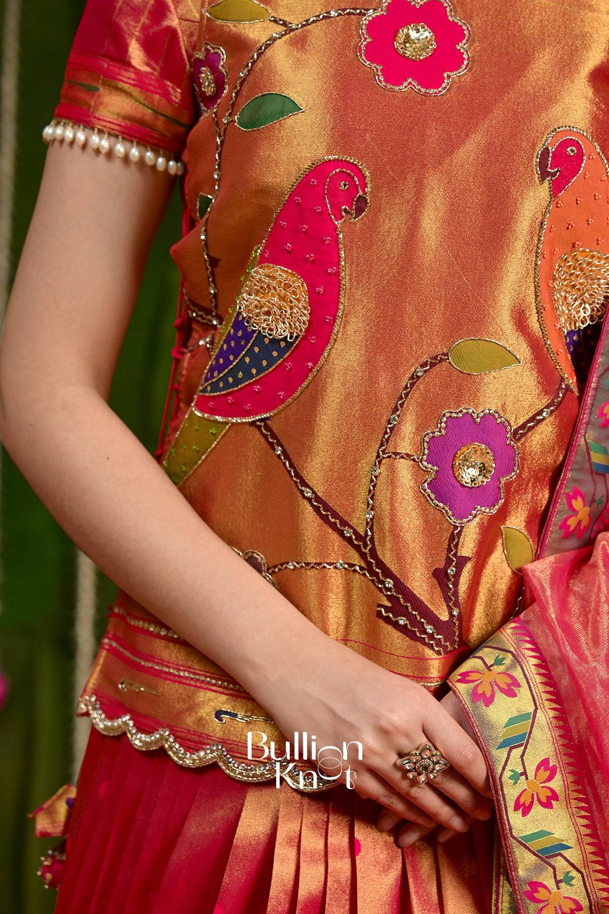 Rajwadi Paithani Silk indo western Set with Jacket - Image 4