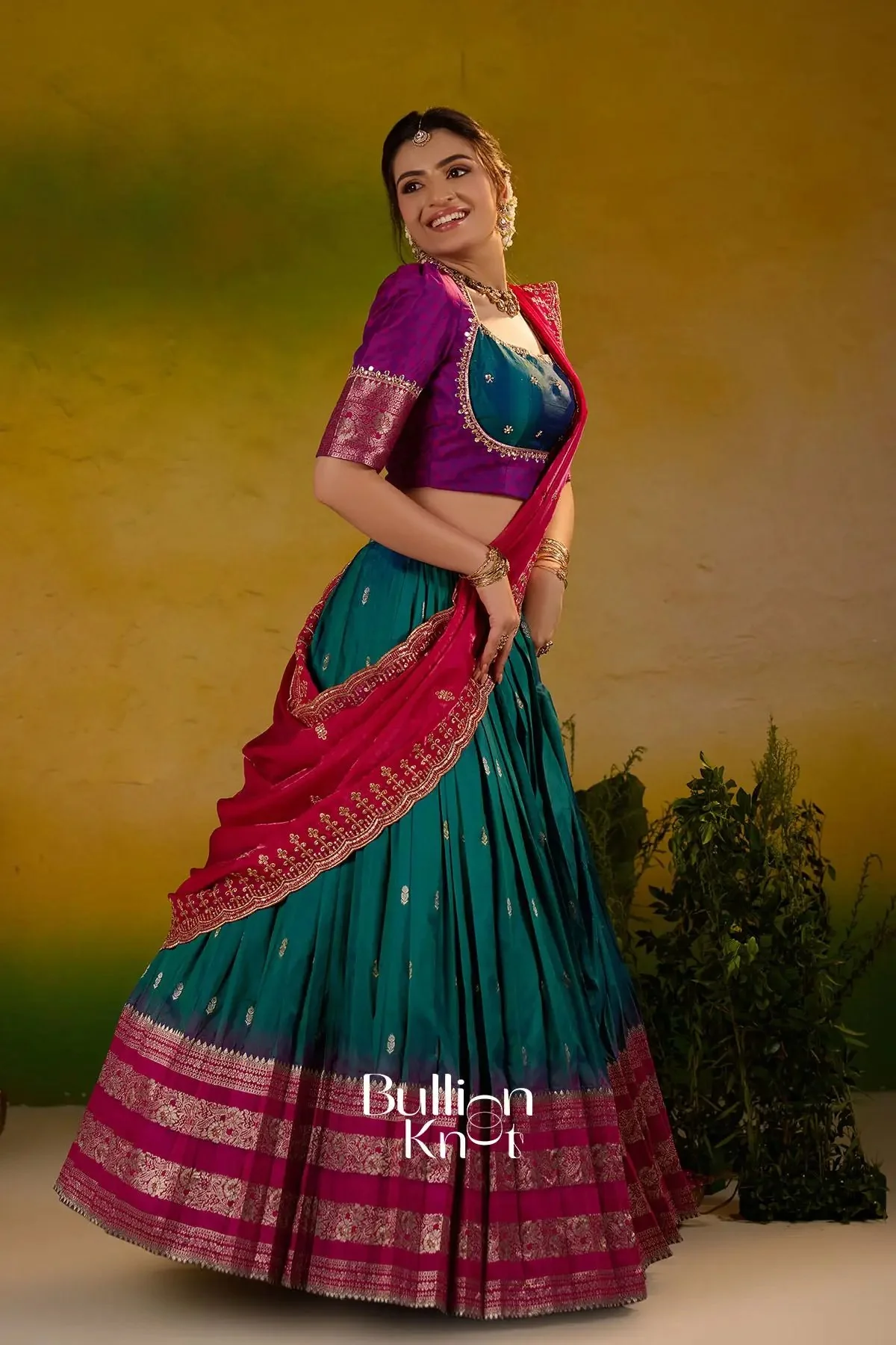 Rama Roshni Gadval Silk Lehenga Set with Dupatta - Image 6