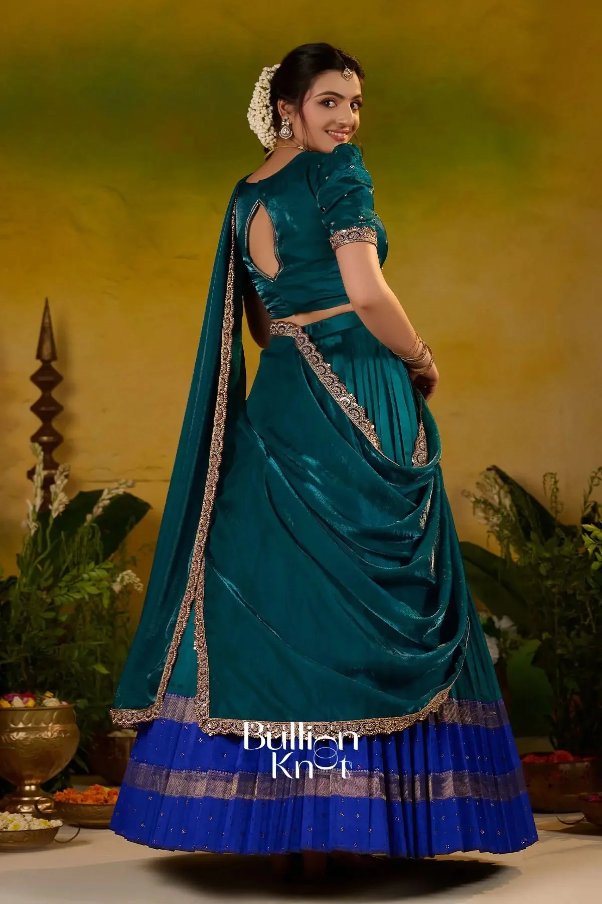 Ramanika Soft Silk Lehenga Set Peacock Blue for Celebrations - Image 4