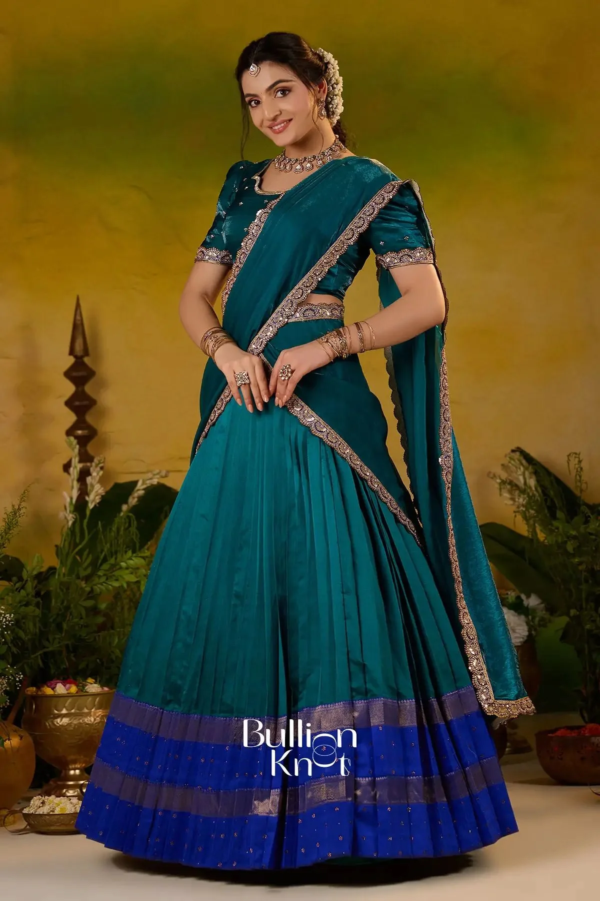 Ramanika Soft Silk Lehenga Set Peacock Blue for Celebrations - Image 6