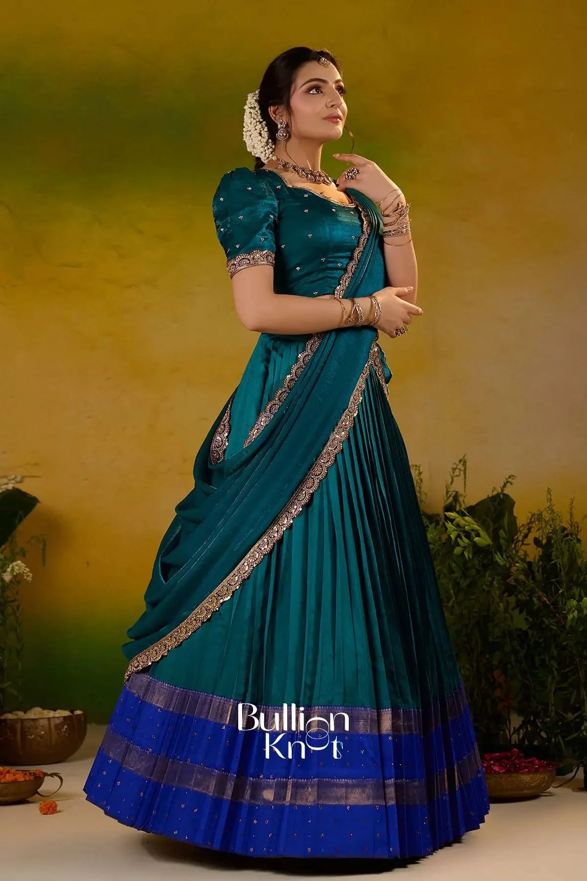 Ramanika Soft Silk Lehenga Set Peacock Blue for Celebrations - Image 7