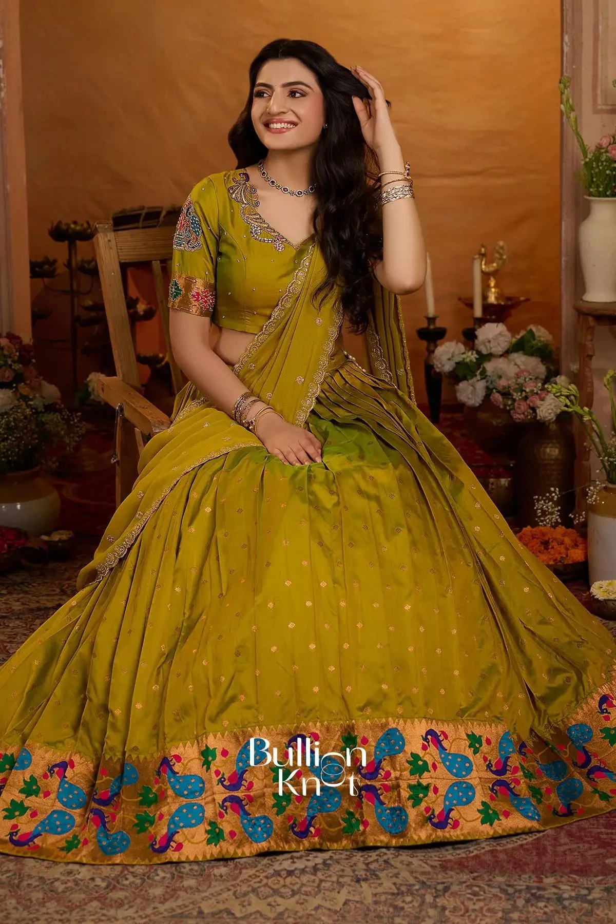 Rangbhoomi Paithani Silk Lehenga Set In Mustard for Festive Occasions - Image 6
