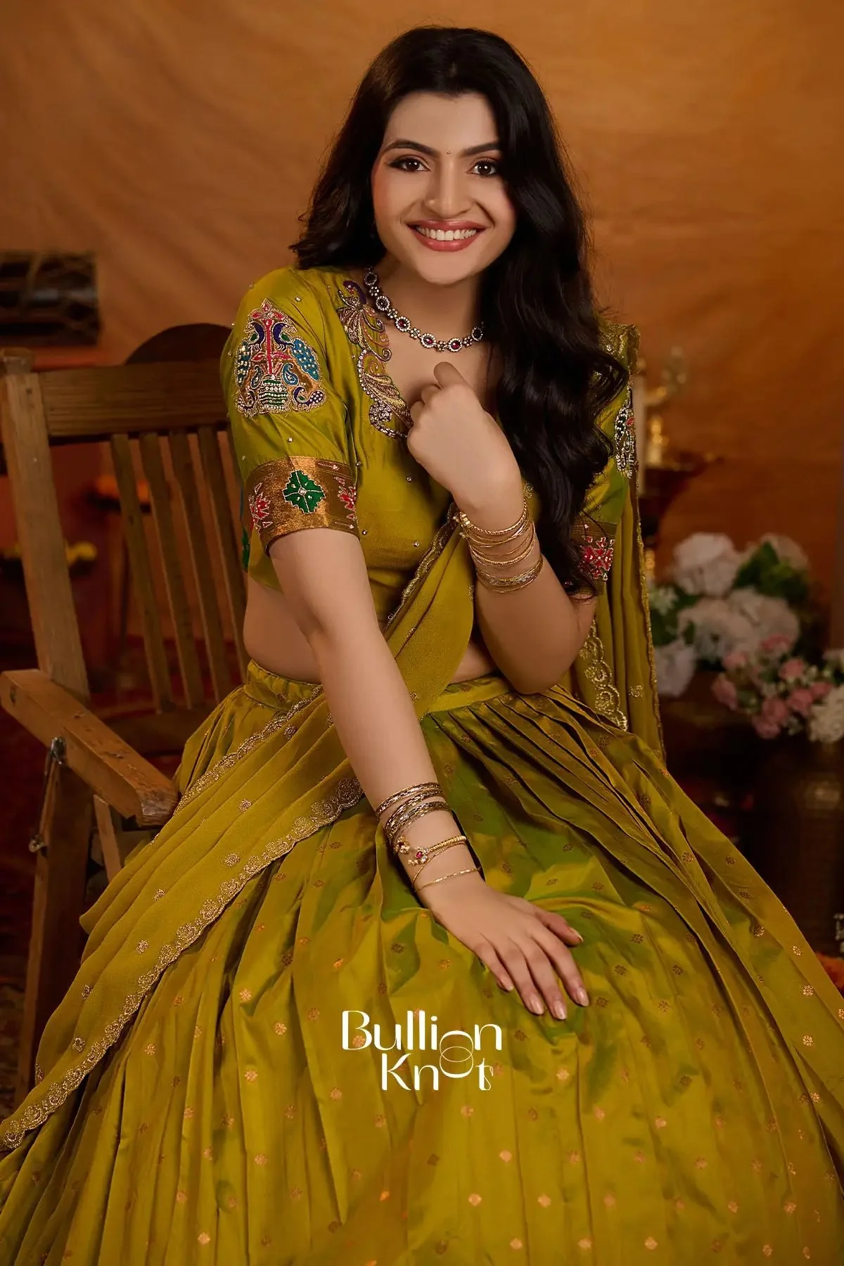 Rangbhoomi Paithani Silk Lehenga Set In Mustard for Festive Occasions - Image 7