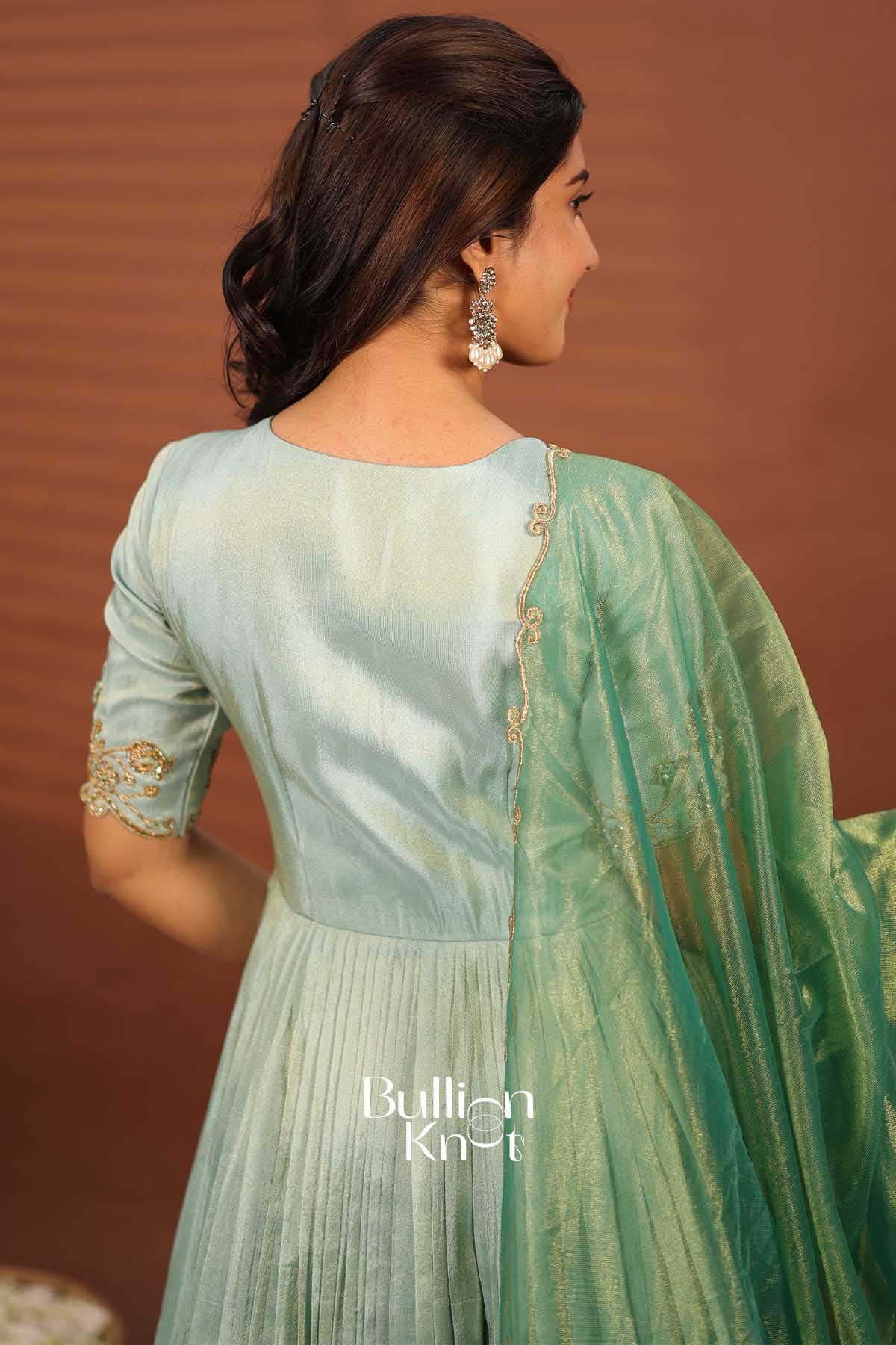 Rashmika Aqua Zari Anarkali Suit Set - Elegance in Ethnic Wear - Image 3