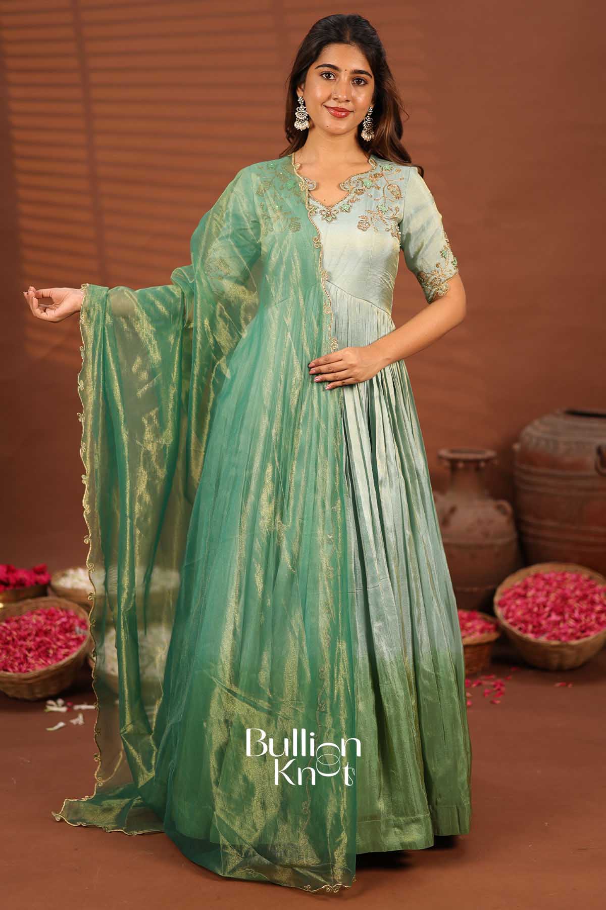 Rashmika Aqua Zari Anarkali Suit Set - Elegance in Ethnic Wear - Image 6