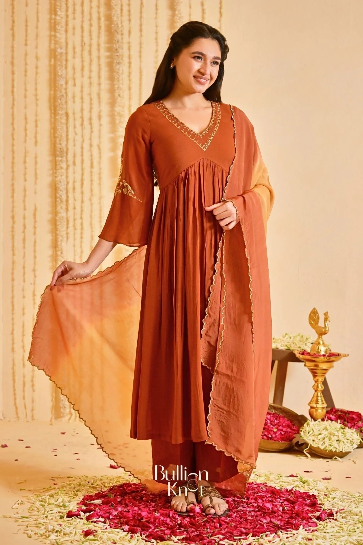 Resham Rustika Brown  Bell Sleeves Suit Set (Dress) - Image 6