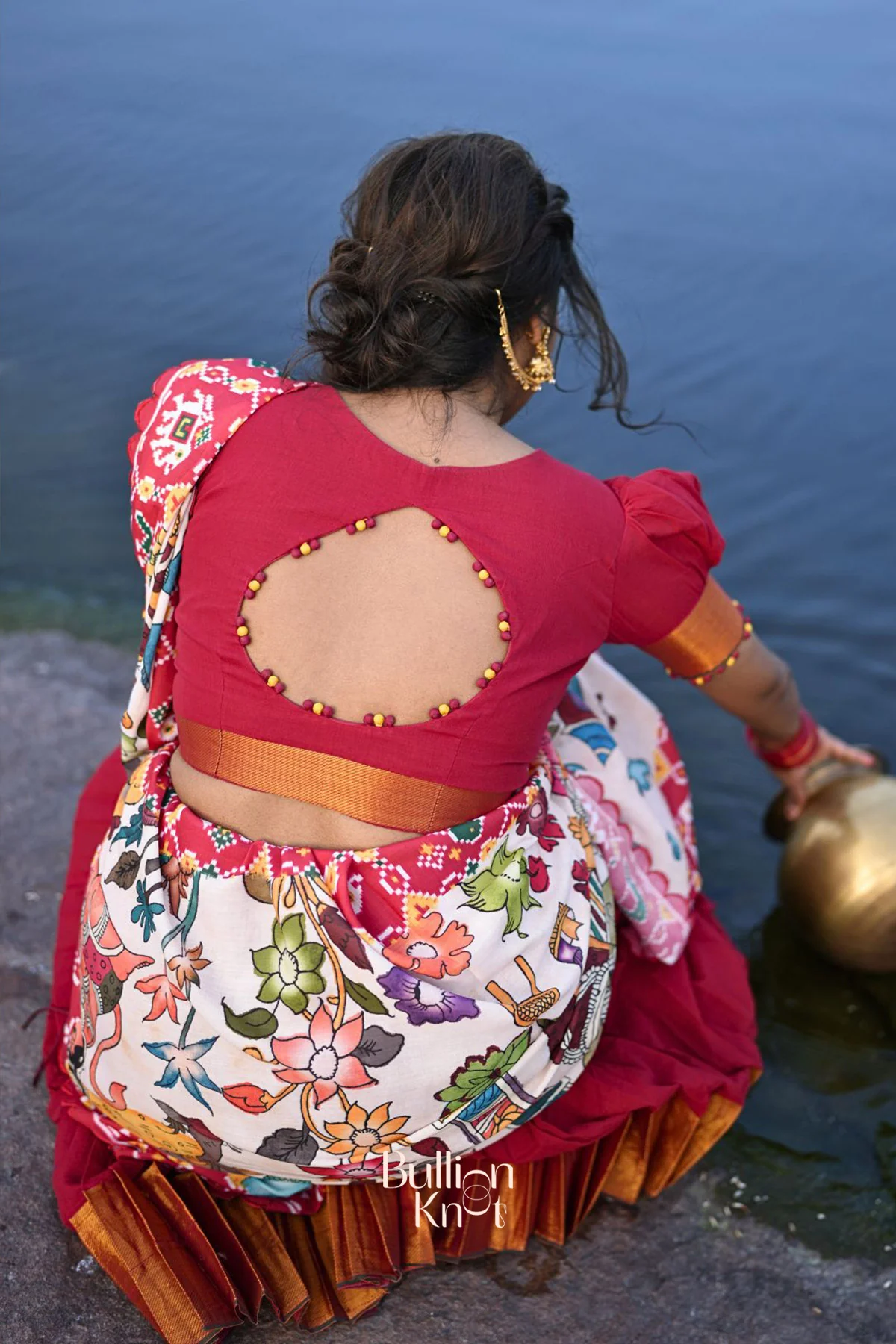 Revti Handloom Half Saree in Red - Image 5