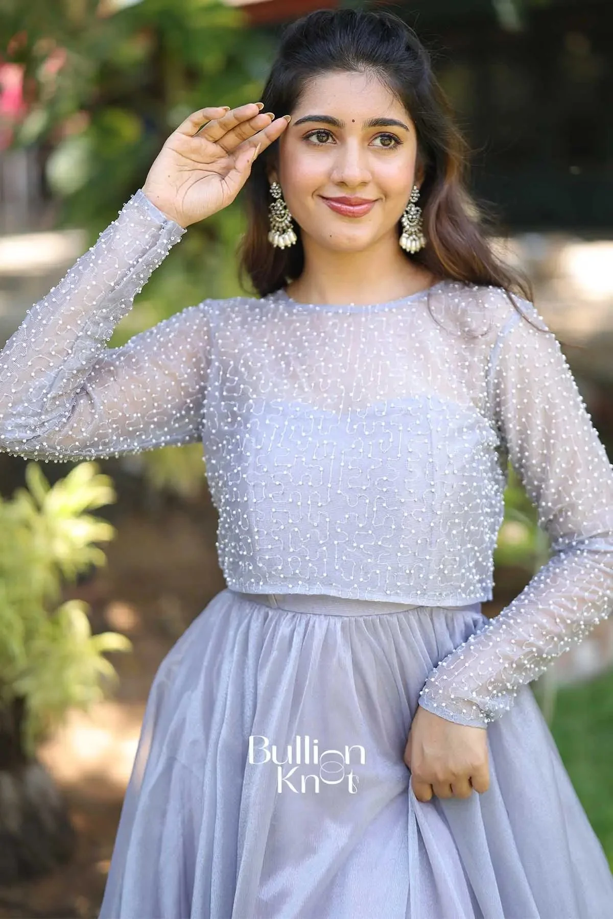 Roohaniyat Silver Shimmer Gown with Beaded Jacket - Image 3