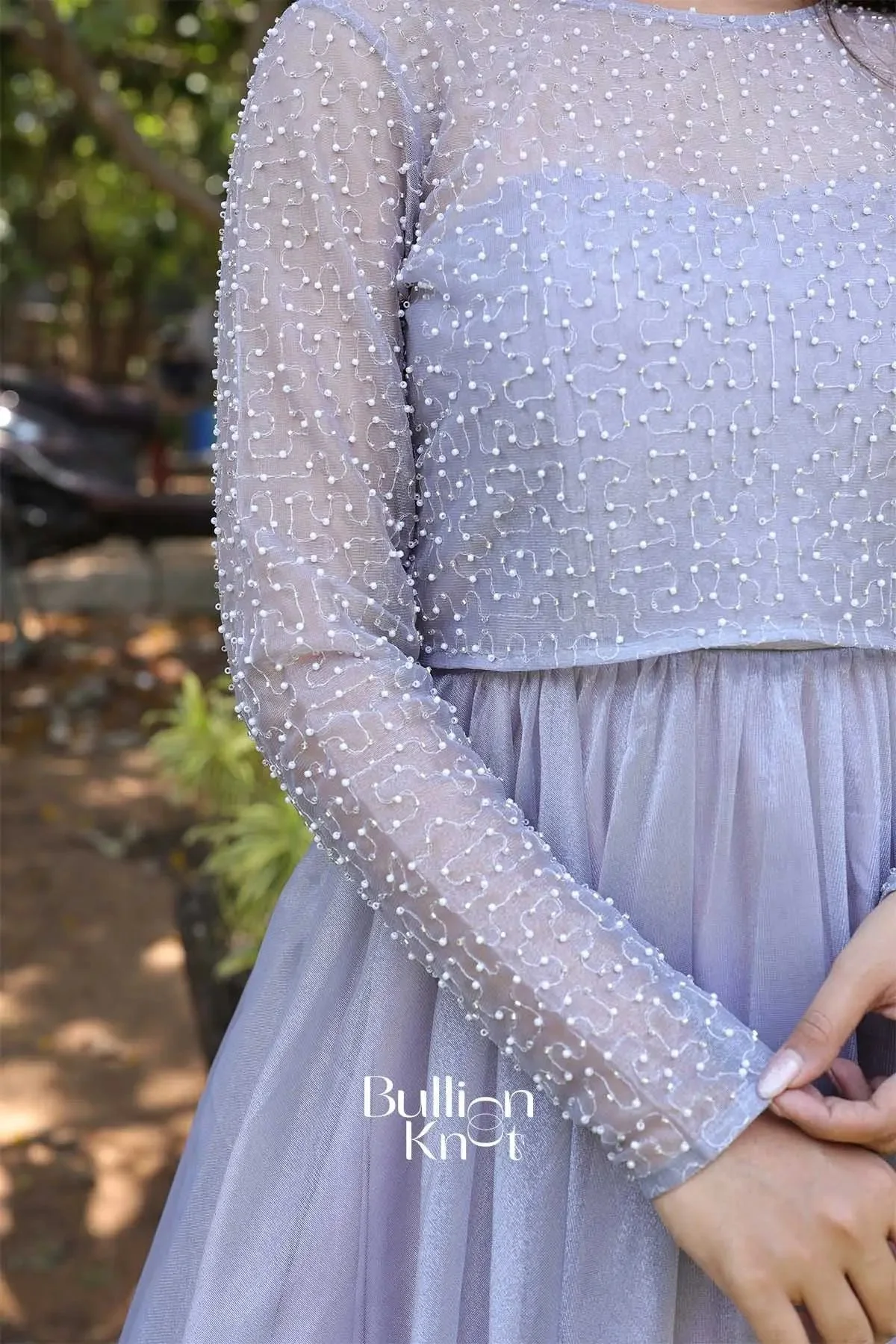 Roohaniyat Silver Shimmer Gown with Beaded Jacket - Image 5