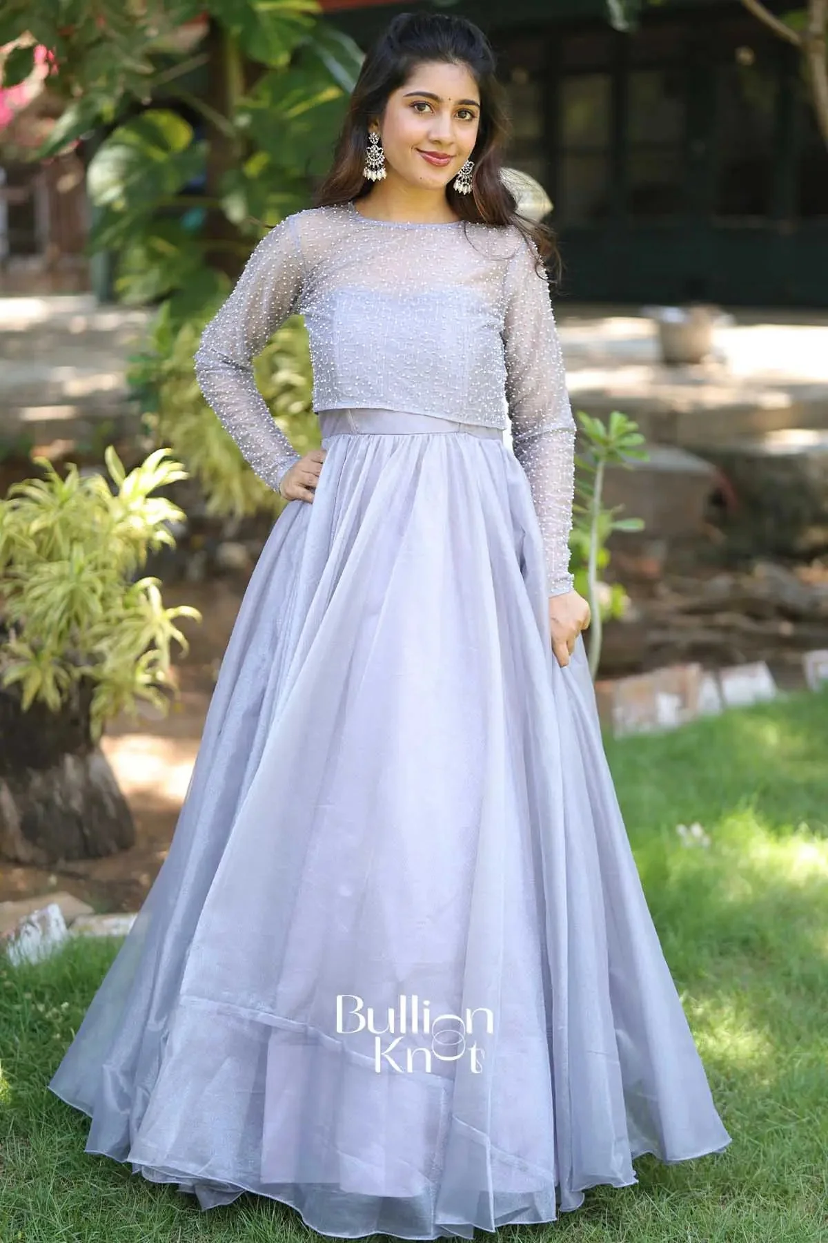 Roohaniyat Silver Shimmer Gown with Beaded Jacket - Image 6