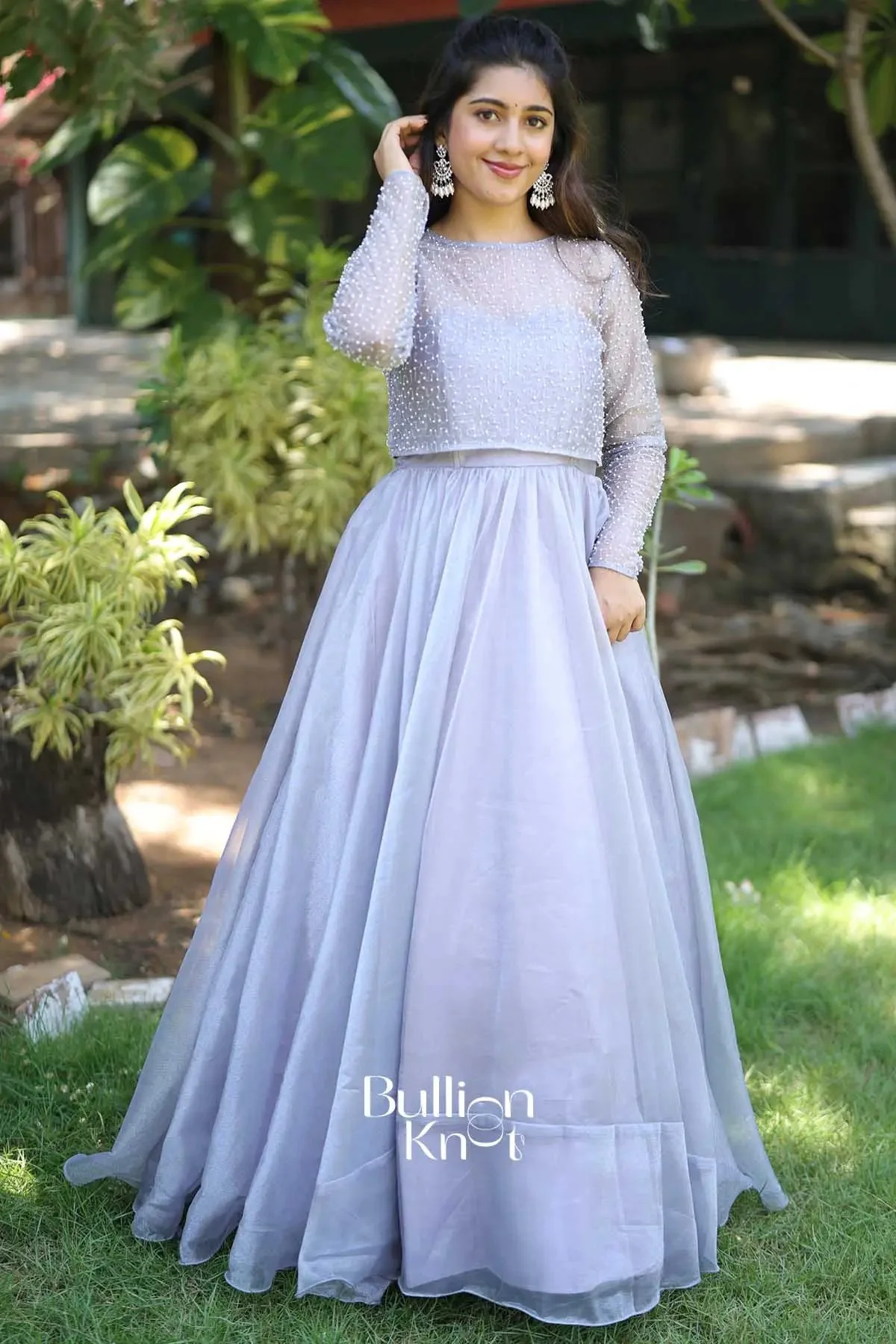 Roohaniyat Silver Shimmer Gown with Beaded Jacket - Image 7