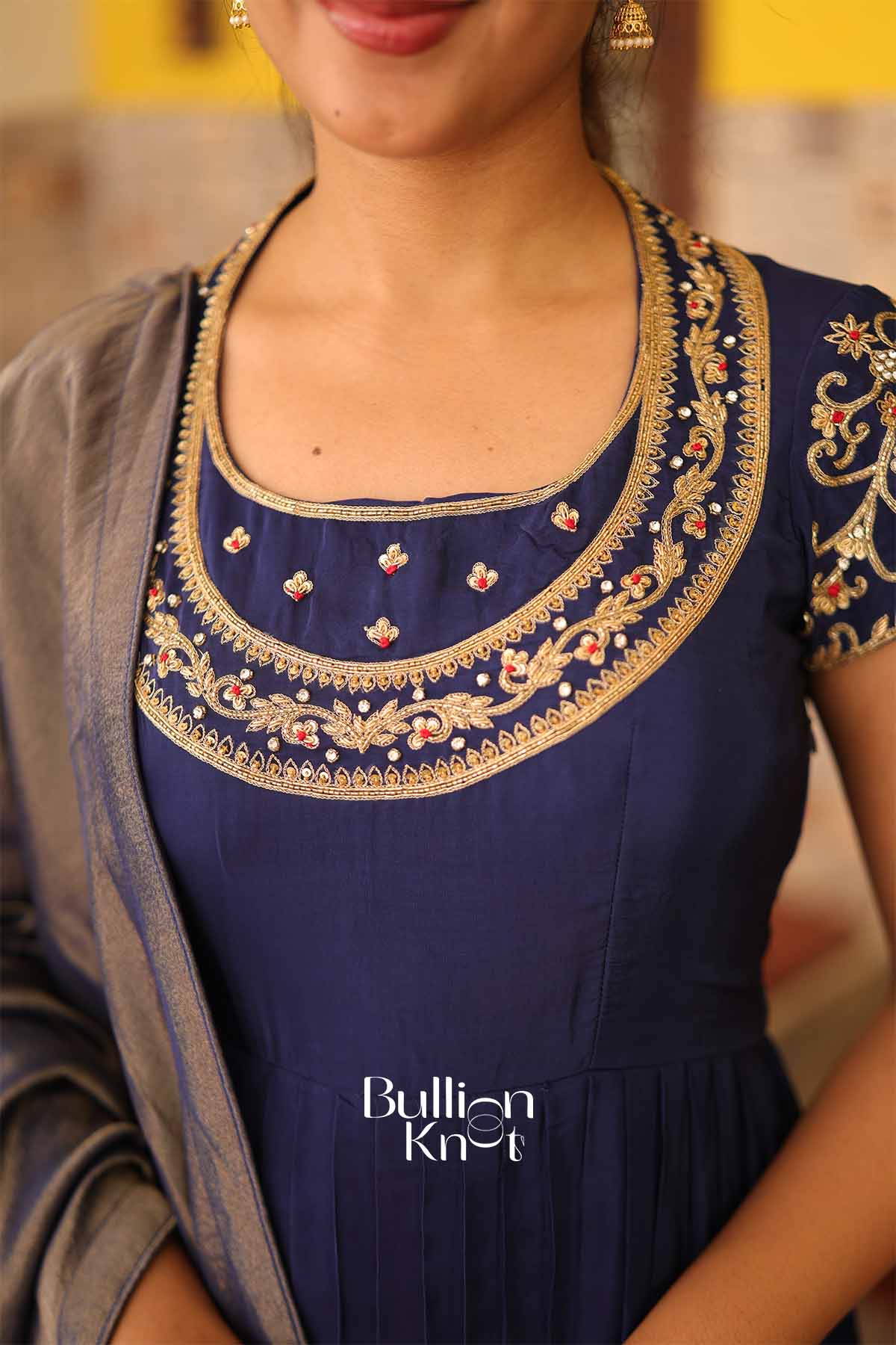 Royal Neelam Blue Natural Crep Anarkali Suit Set by Bullionknot - Image 5