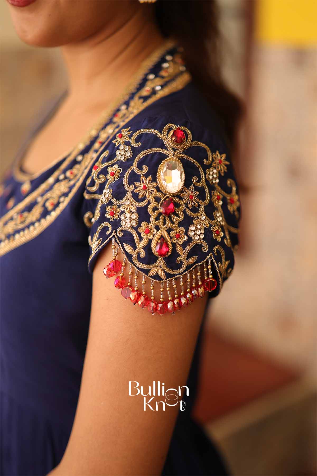 Royal Neelam Blue Natural Crep Anarkali Suit Set by Bullionknot - Image 7