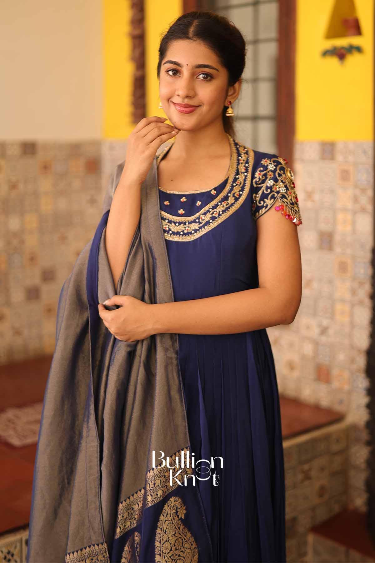 Royal Neelam Blue Natural Crep Anarkali Suit Set by Bullionknot - Image 8