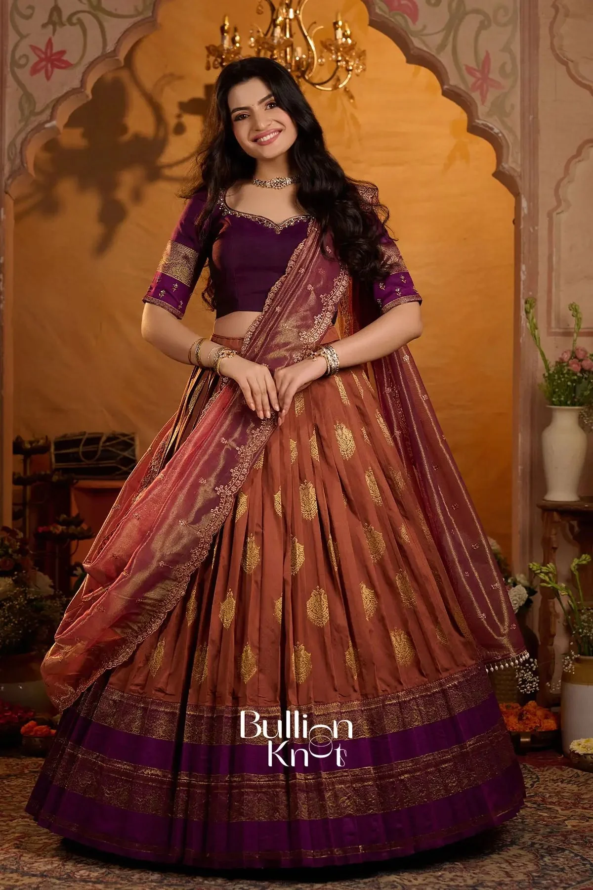 Ruprekha Gadval Silk Lehenga Set in Rust for Wedding - Image 6