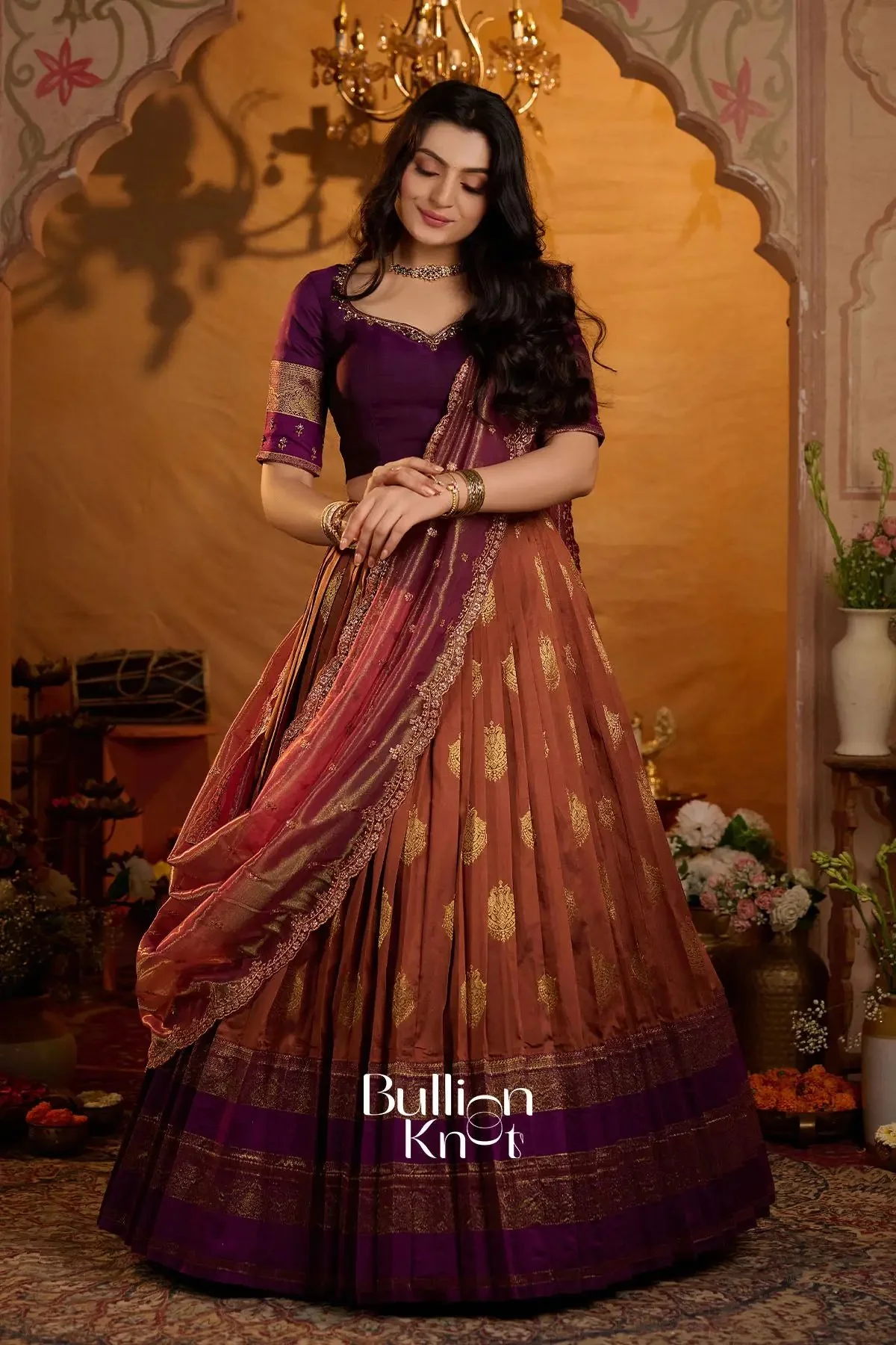 Ruprekha Gadval Silk Lehenga Set in Rust for Wedding - Image 8