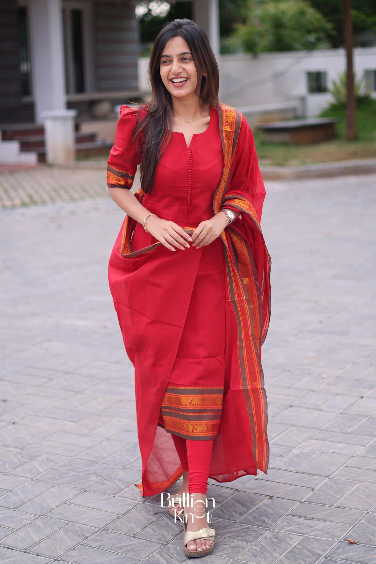 Rushika Red Handloom Suit Set - Image 3