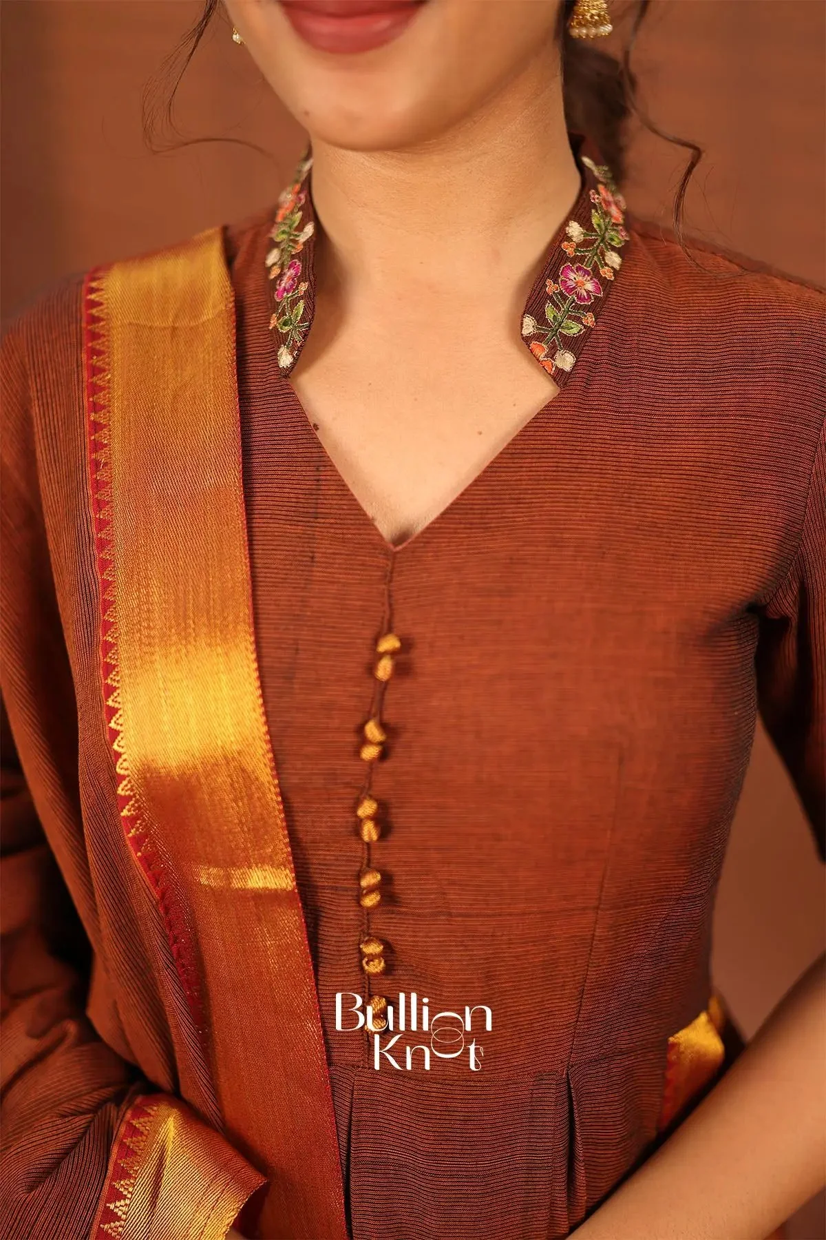 Rutuja Brown Handloom Kurta Set - 3 Piece for Festive Occasions - Image 4